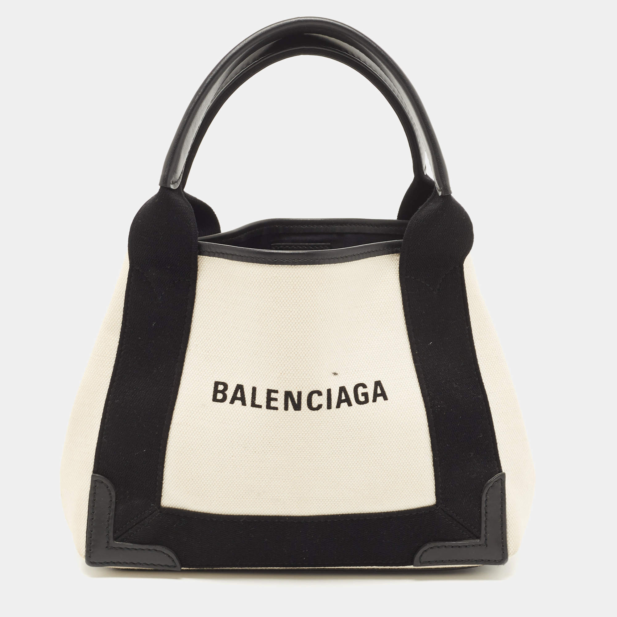 Pre Owned Balenciaga Black/White Canvas and Leather XS Cabas Tote