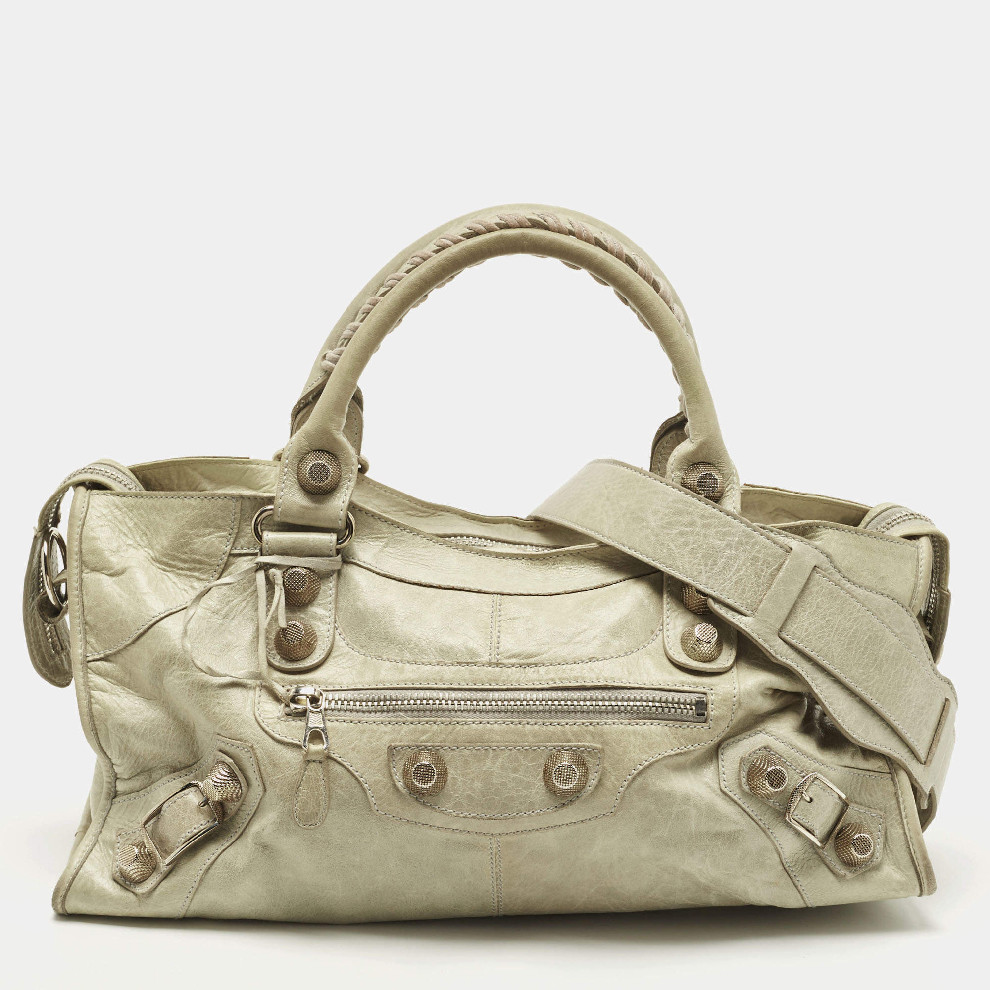 Pre Owned Balenciaga Light Green Leather Giant 21 Silver Hardware Part-Time Tote