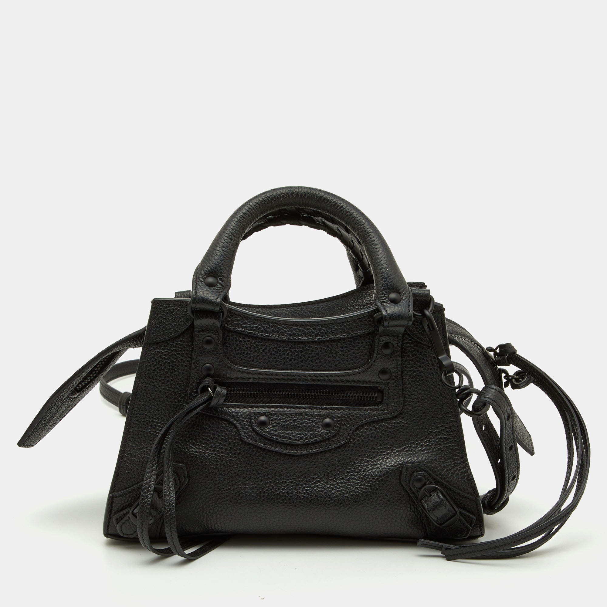 Pre Owned Balenciaga Black Leather Mini Neo Classic Tote