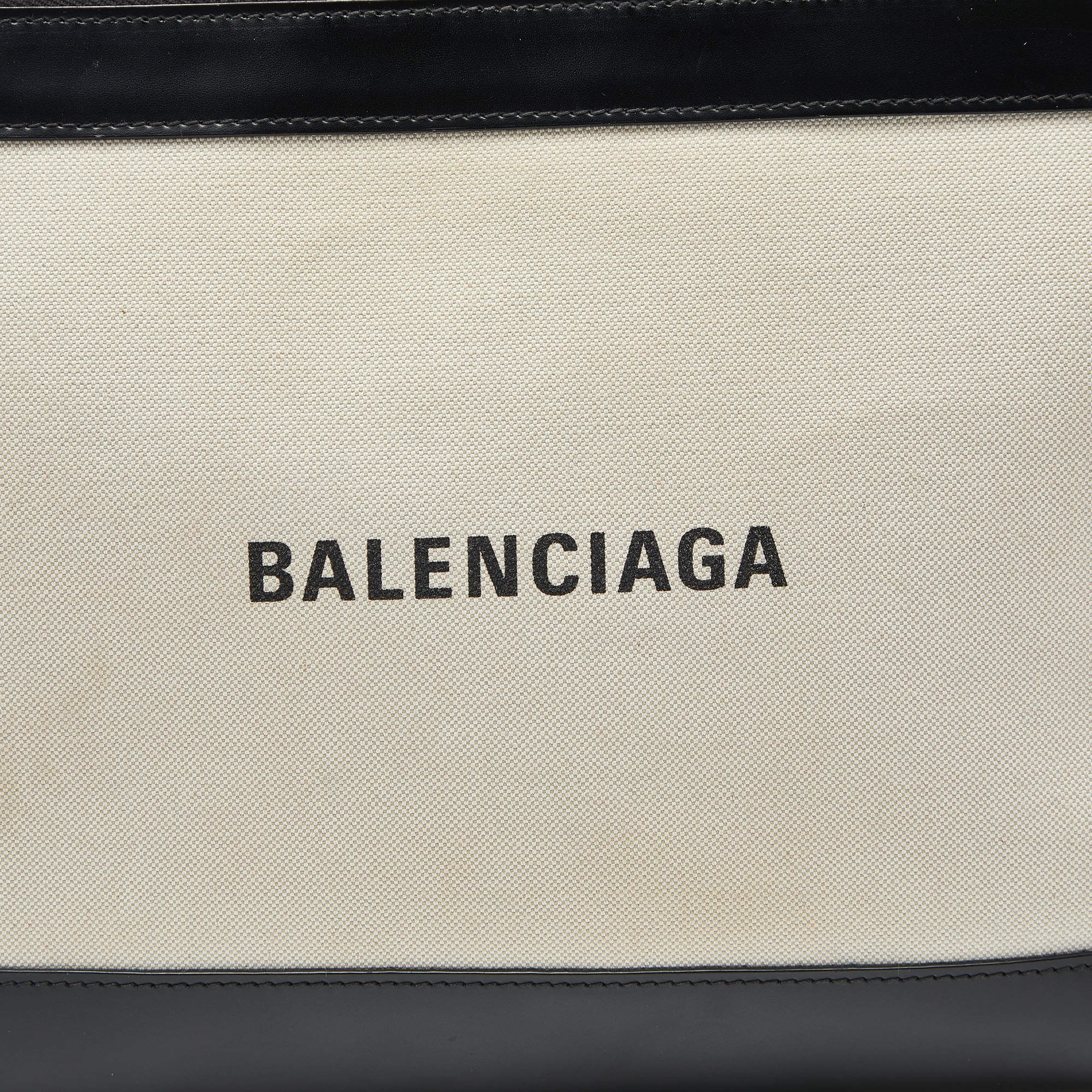 Balenciaga Black/Cream Canvas and Leather Logo Zip Pouch