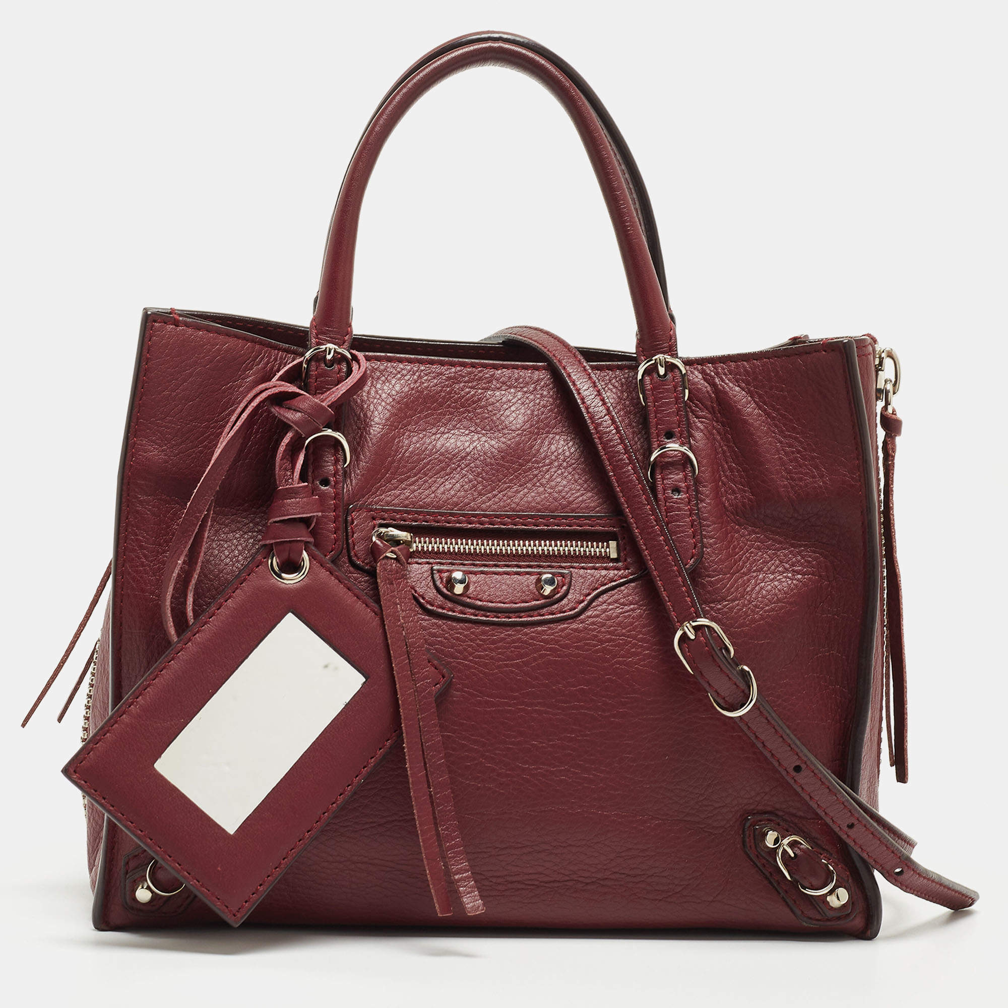 Pre Owned Balenciaga Burgundy Leather Mini Papier A4 Tote