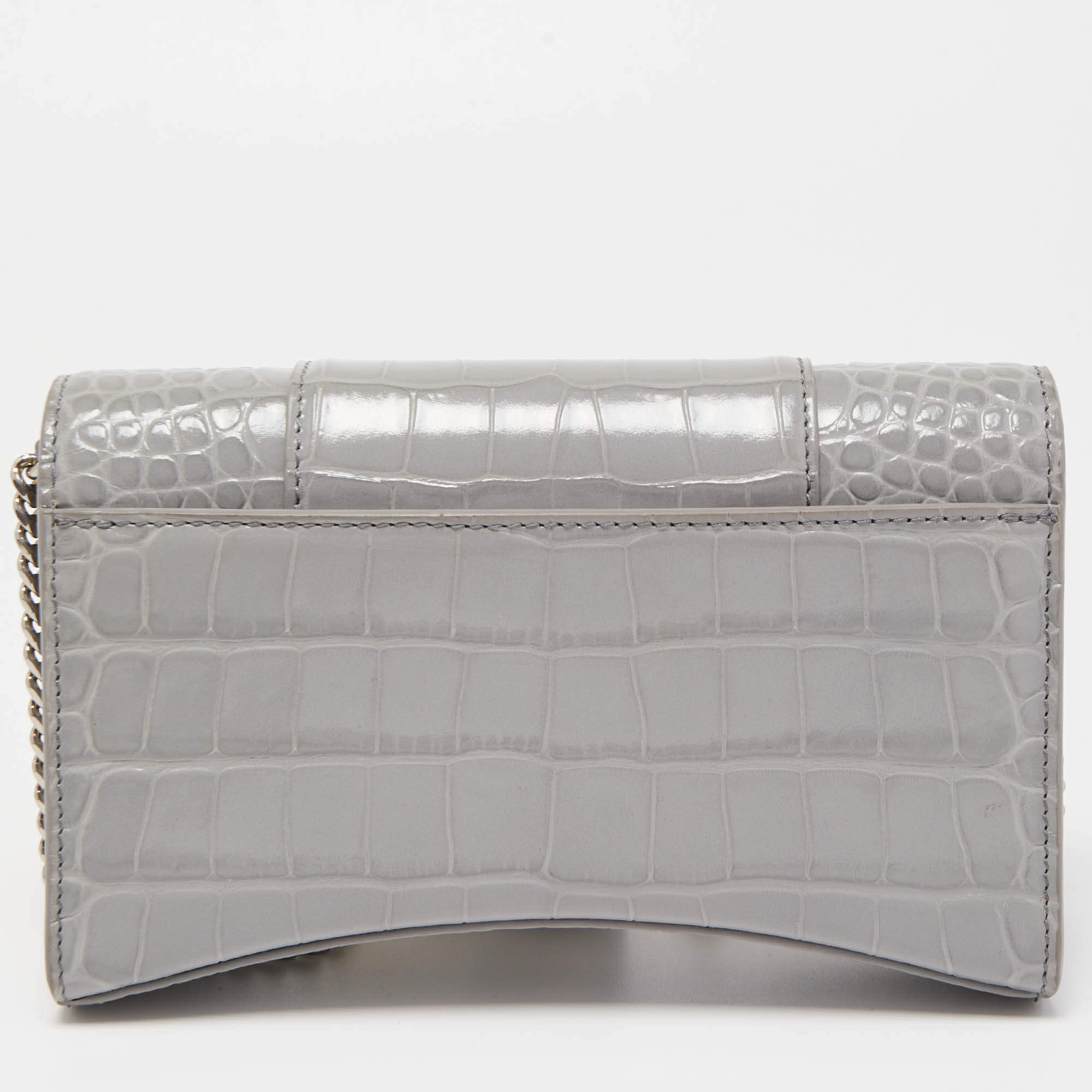 Luxury wallet - Balenciaga Hourglass wallet in silver crocodile-effect  leather