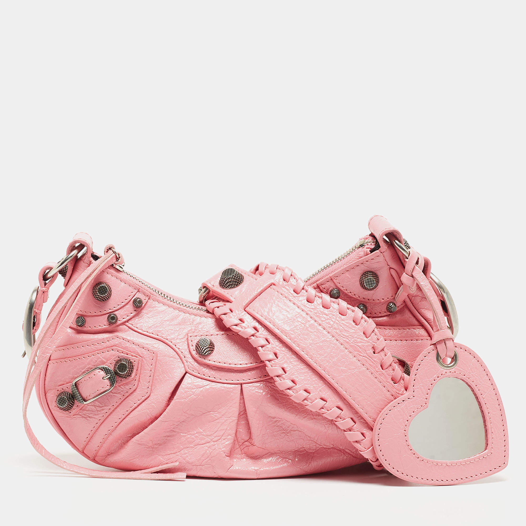 Pre Owned Balenciaga Light Pink Leather XS Le Cagole Shoulder Bag