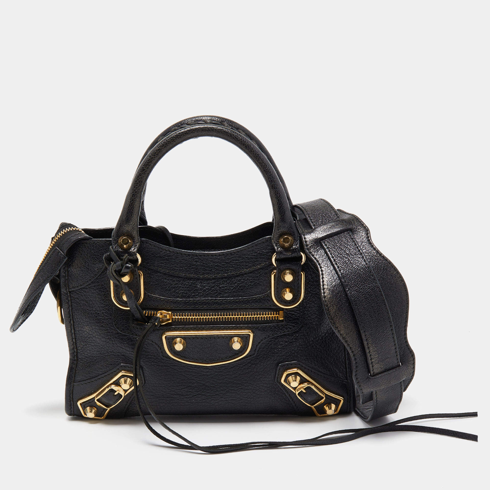 Pre Owned Balenciaga Black Leather Mini Metallic Edge Classic City Bag