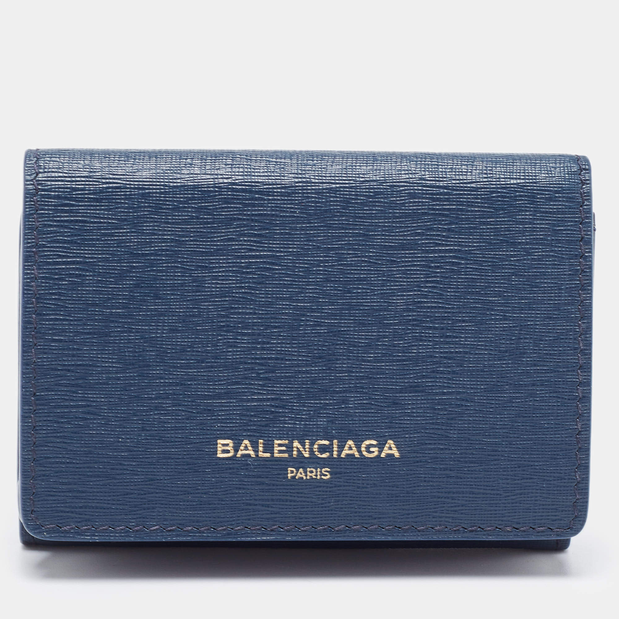 مملوكة مسبقًا Balenciaga Blue Leather Mini Trifold Wallet