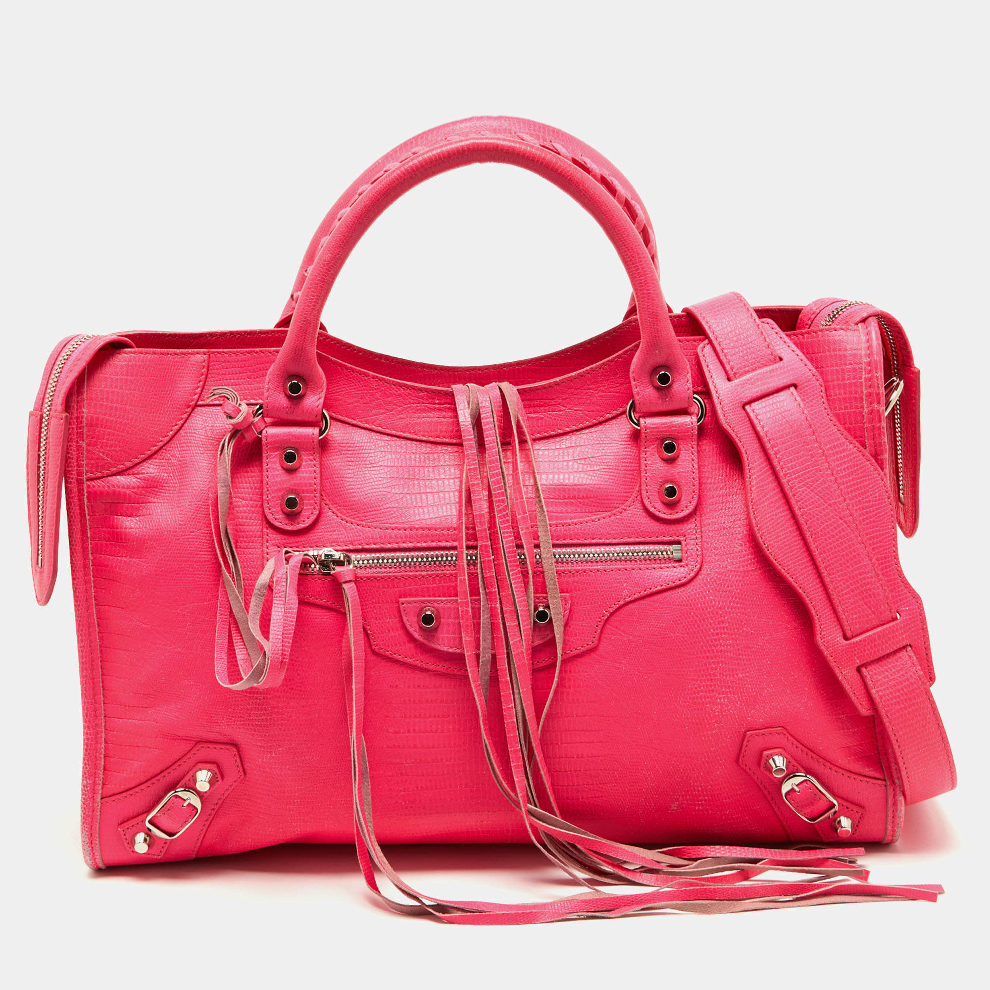 Balenciaga Pink Lizard Embossed Leather RH City Bag