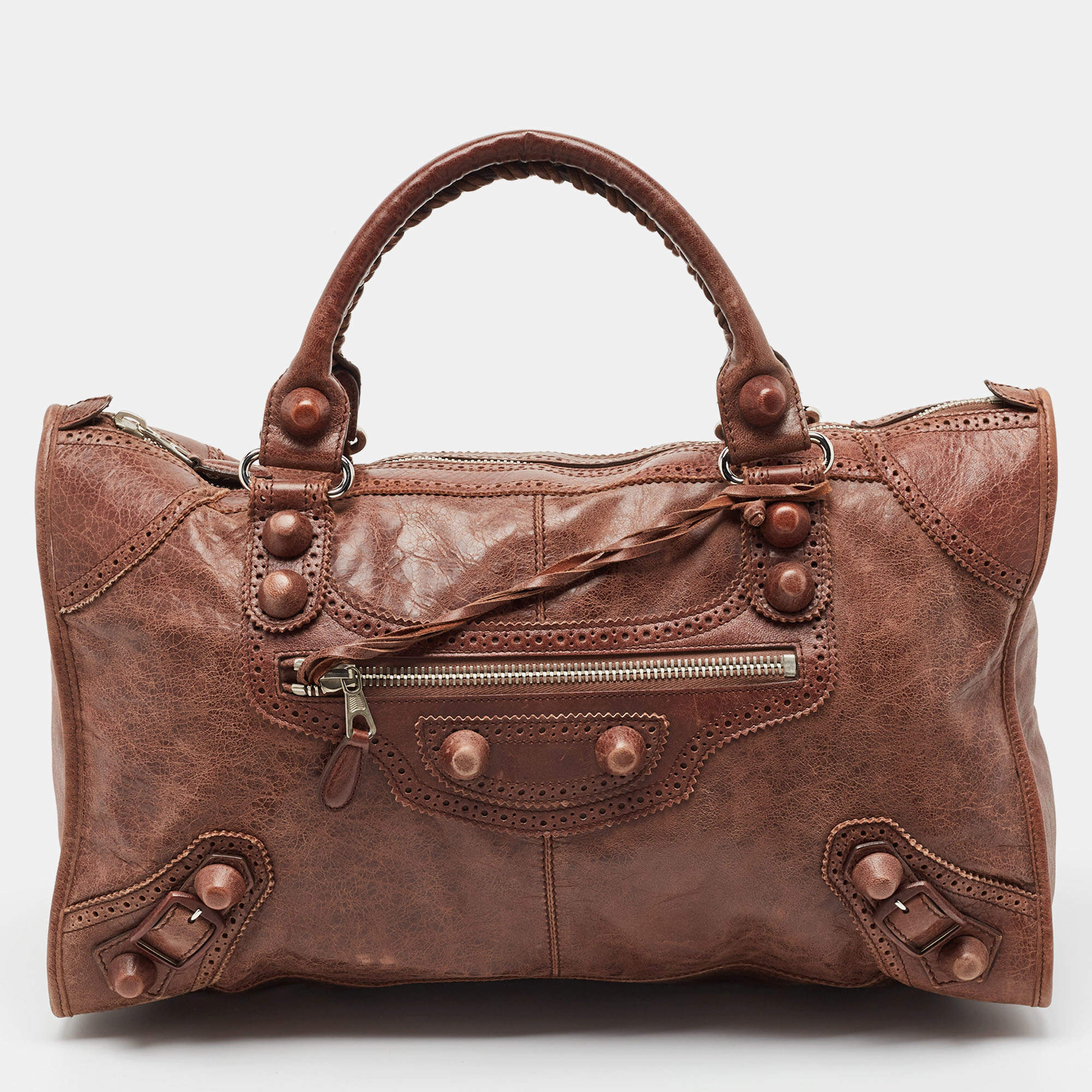 Pre Owned Balenciaga Dark Brown Leather Brogues Work Tote