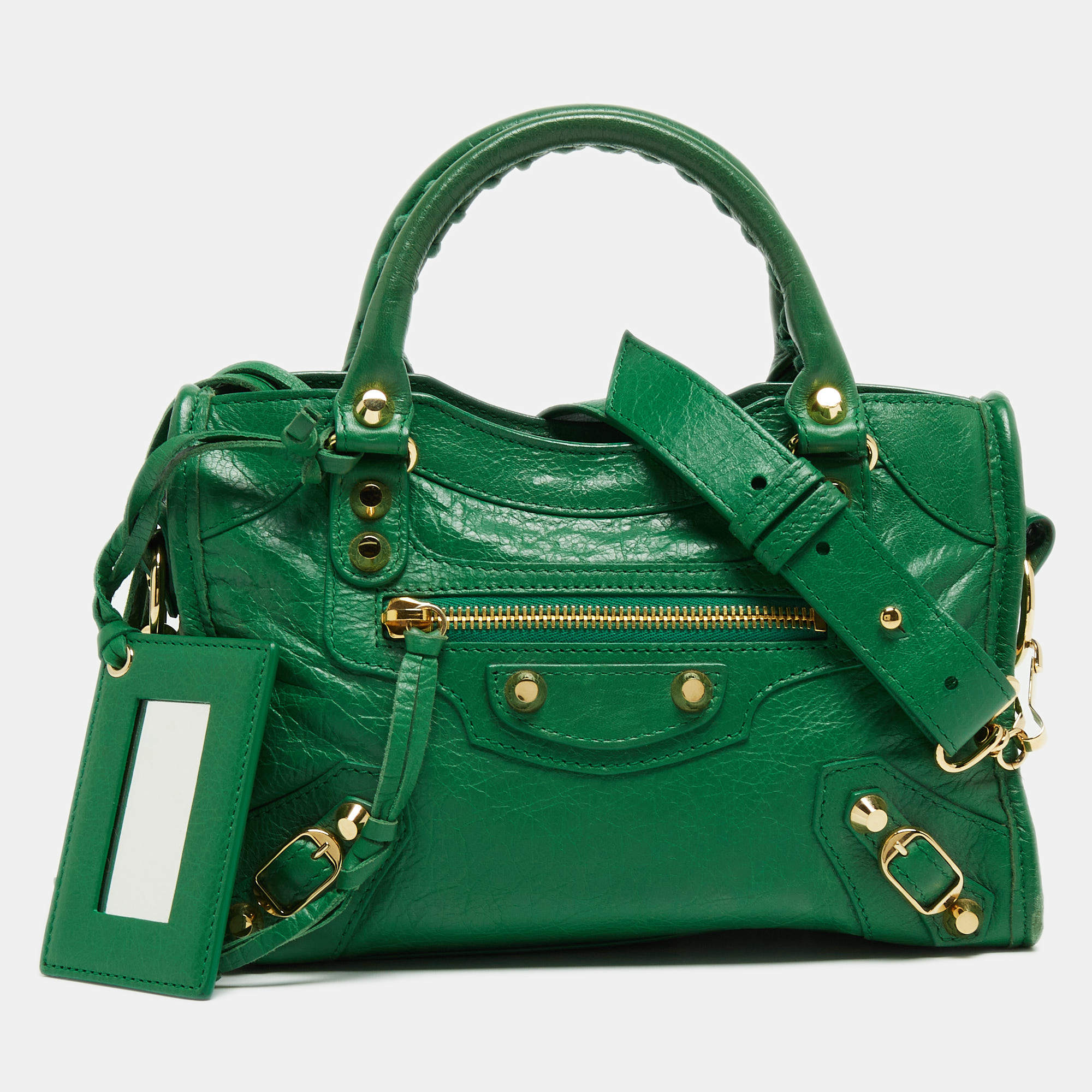 Pre Owned Balenciaga Green Leather Mini Classic City Bag
