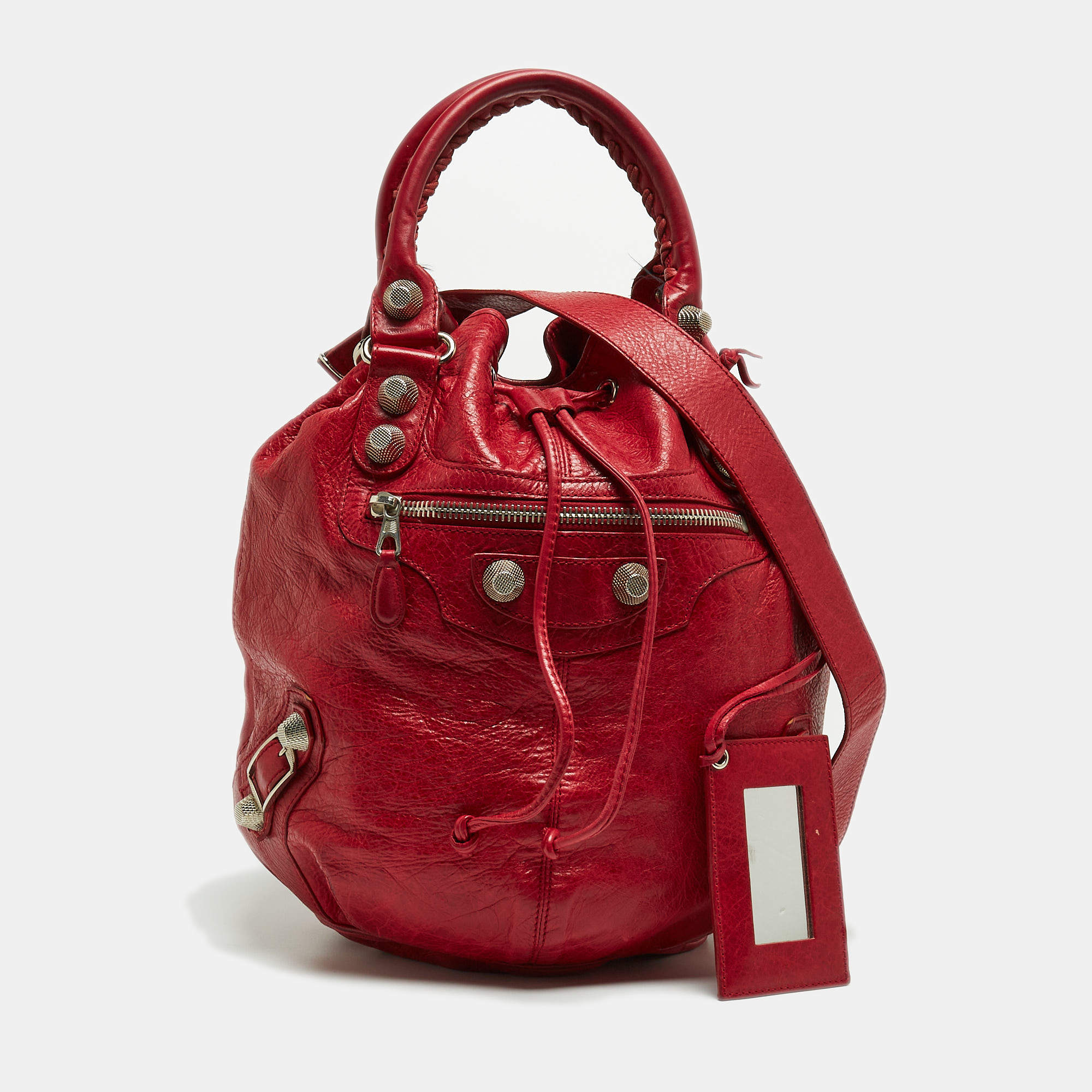 Balenciaga Red Leather Mini RGH PomPon Bag