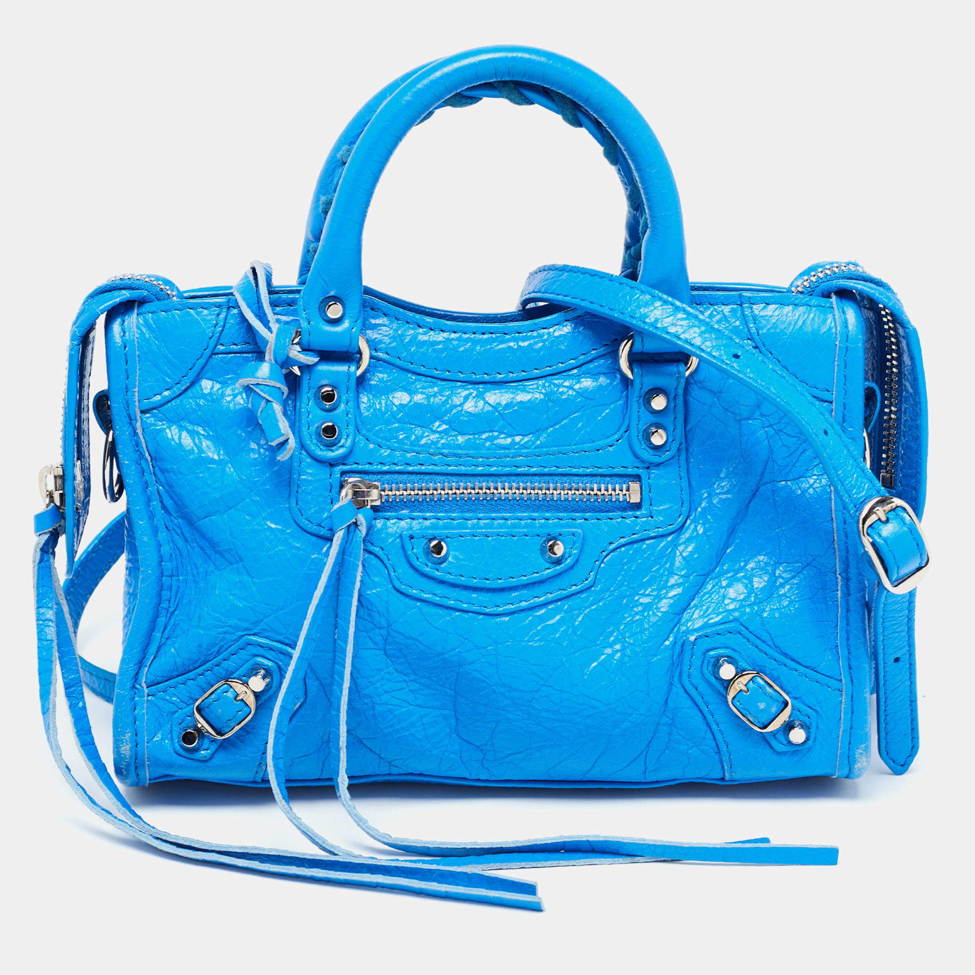 Pre Owned Balenciaga Blue Leather Nano Classic City Tote
