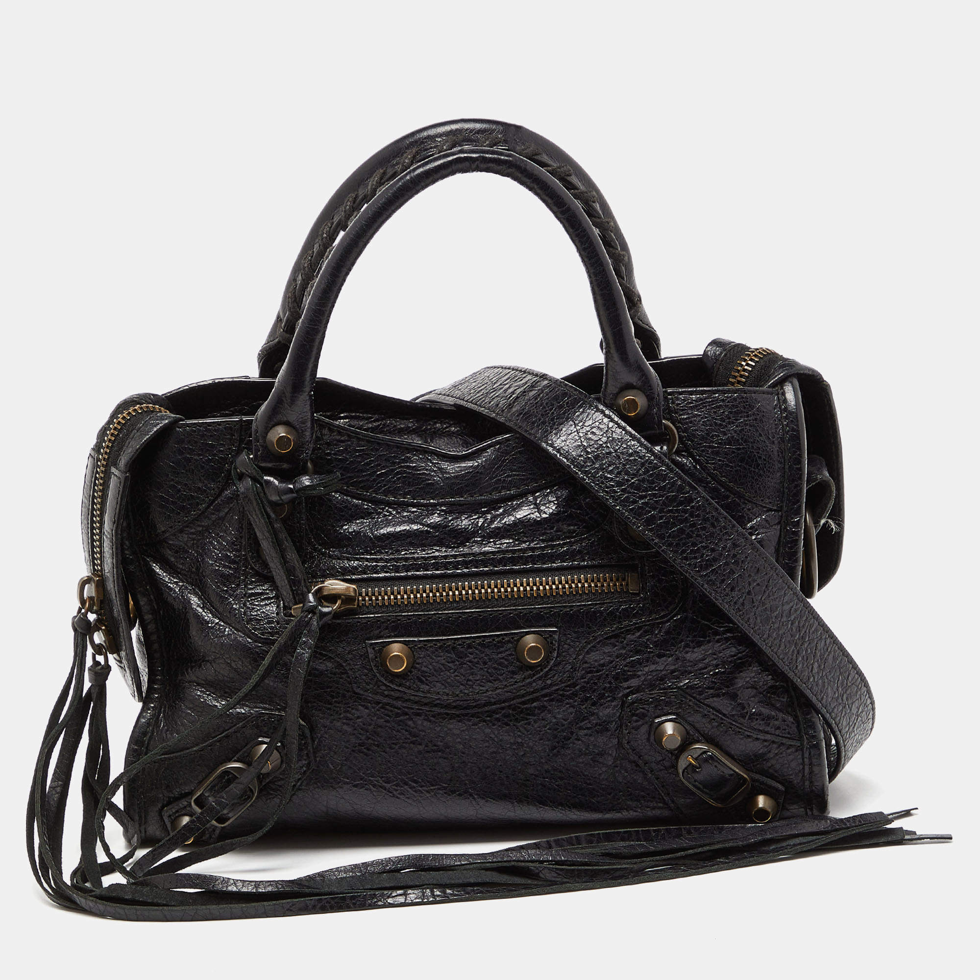 Pre Owned Balenciaga Black Leather Mini City Bag