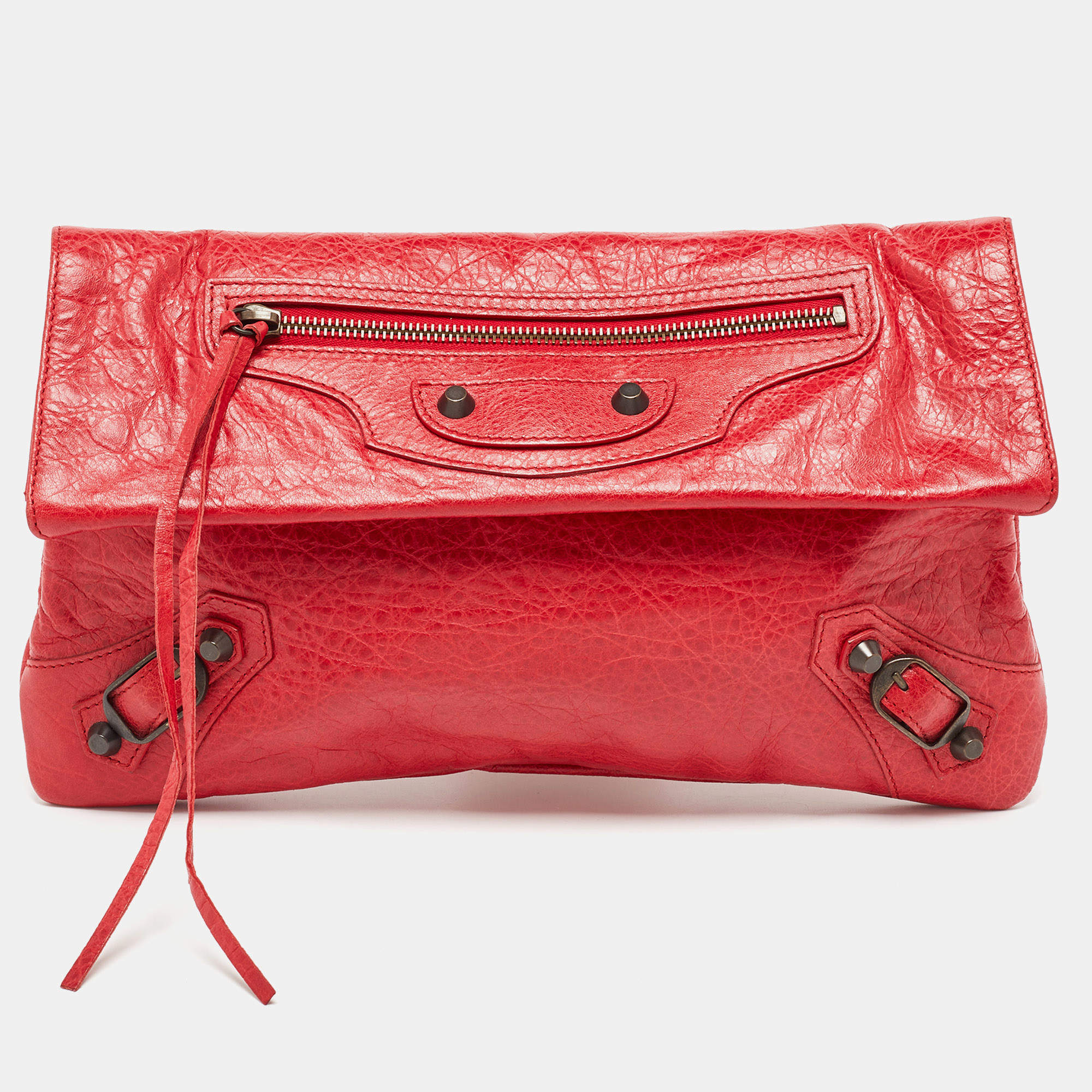 مملوكة مسبقًا Balenciaga Coquelicot Leather Classic RH Envelope Clutch