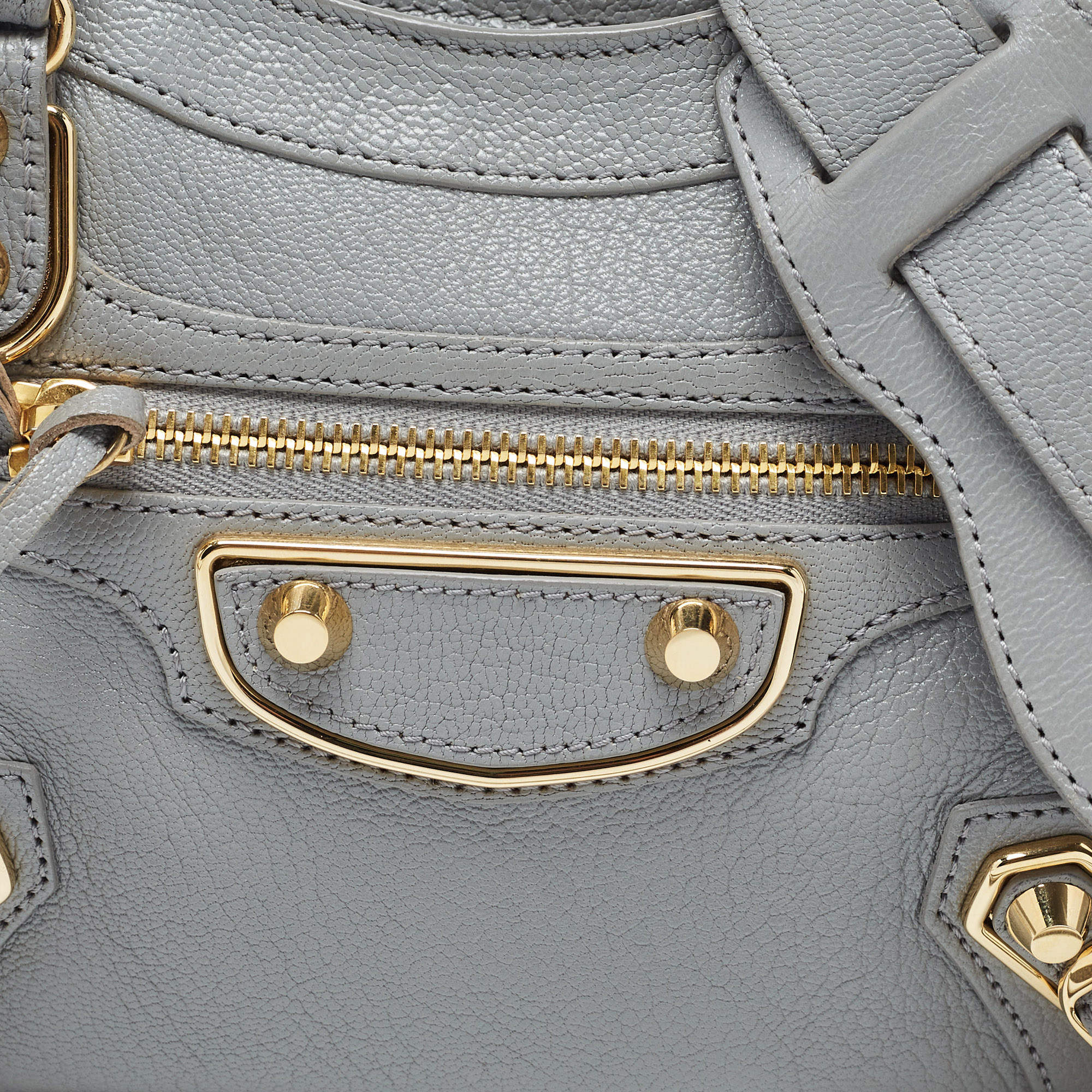 Pre Owned  Balenciaga Grey Leather Mini Classic Metallic Edge City Bag