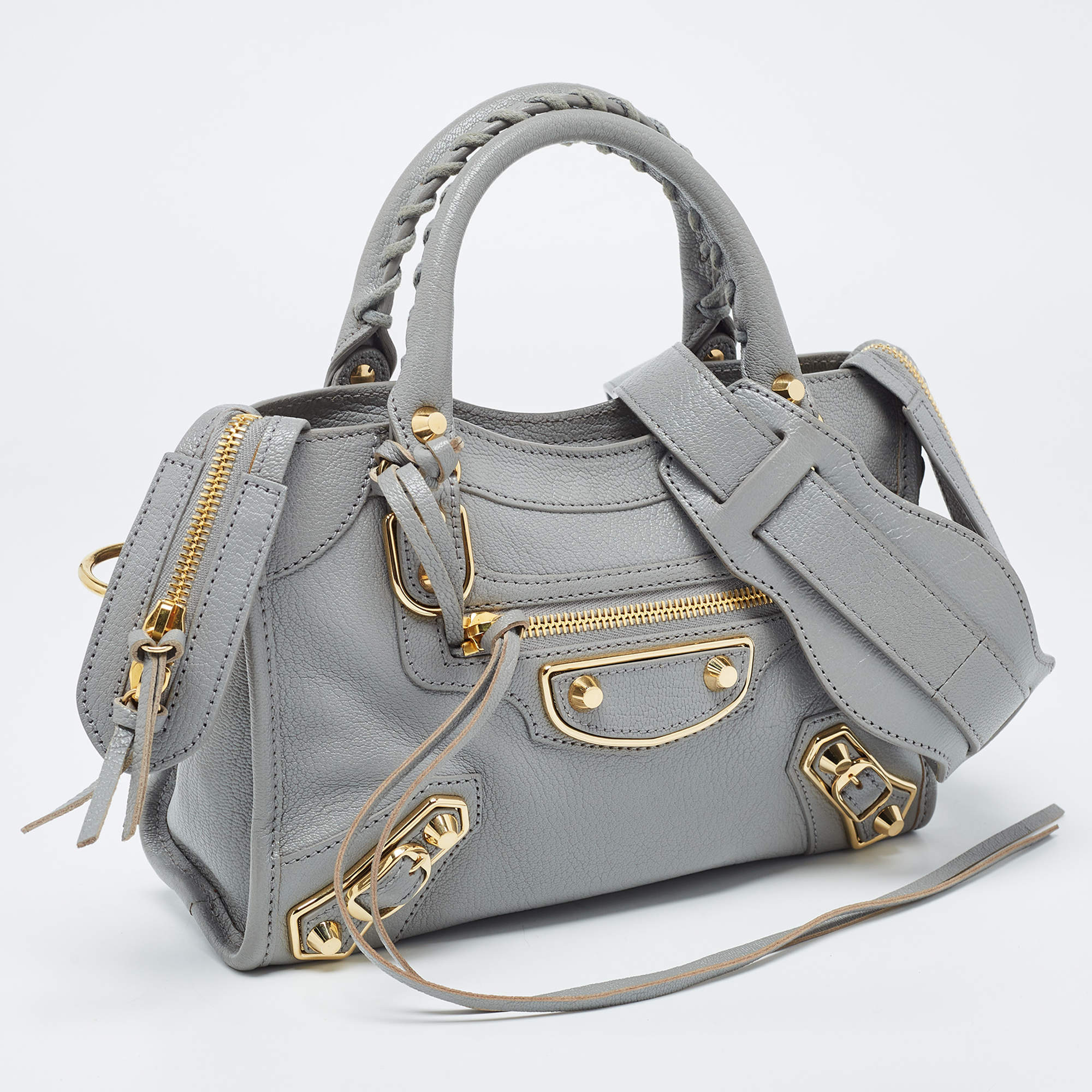 Pre Owned  Balenciaga Grey Leather Mini Classic Metallic Edge City Bag