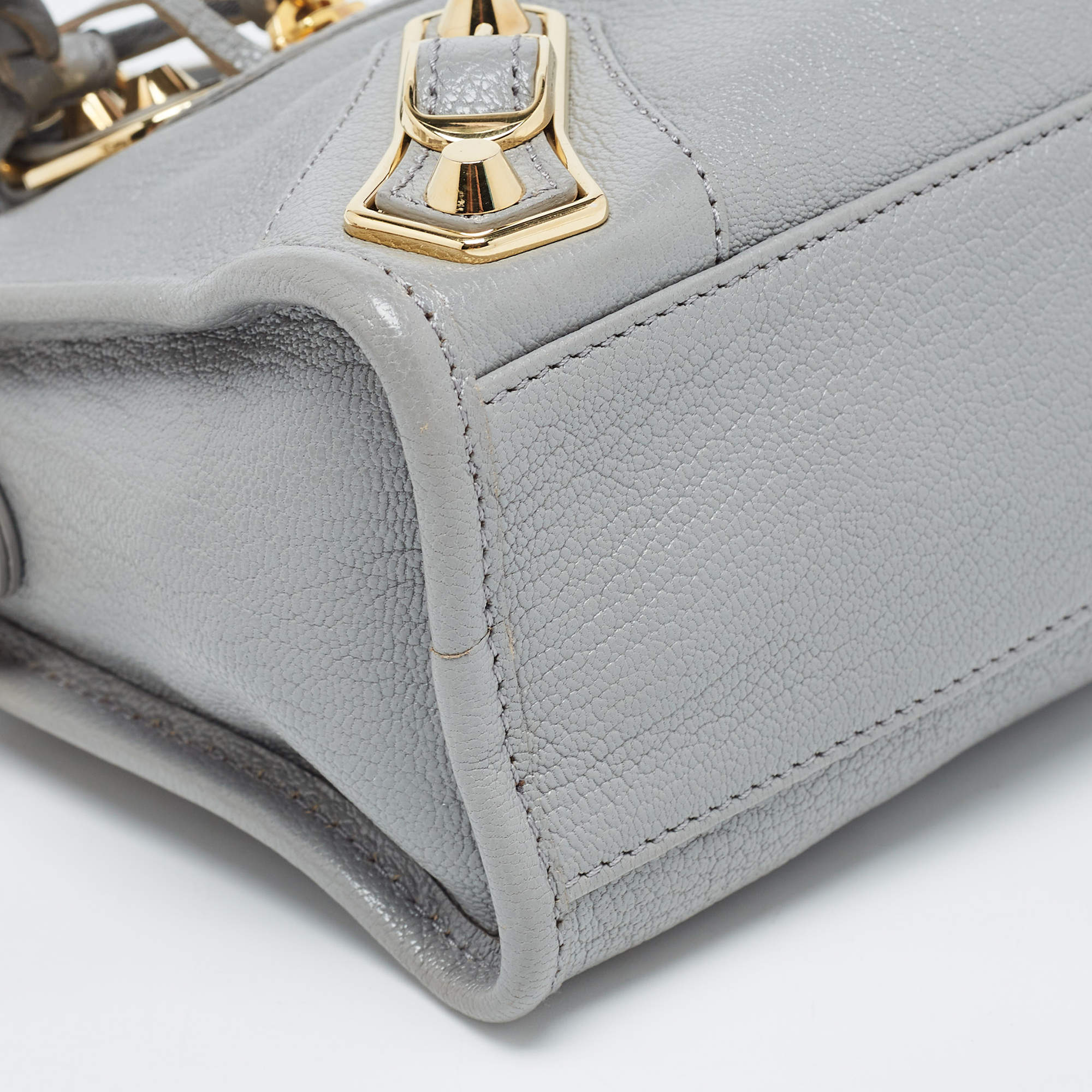 Pre Owned  Balenciaga Grey Leather Mini Classic Metallic Edge City Bag