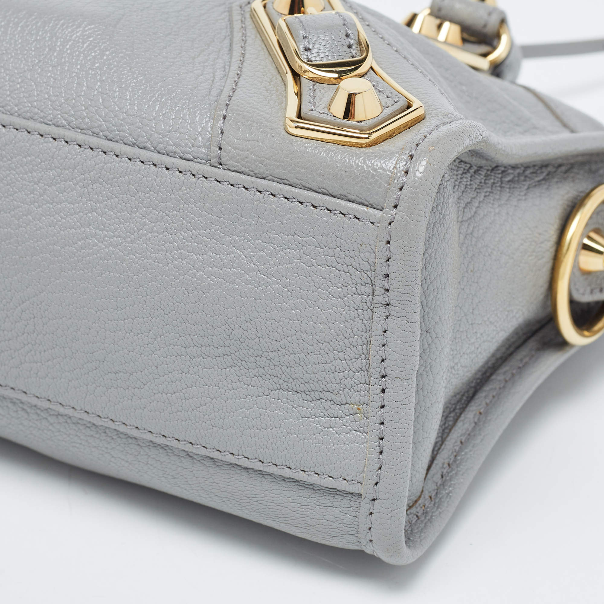 Pre Owned  Balenciaga Grey Leather Mini Classic Metallic Edge City Bag