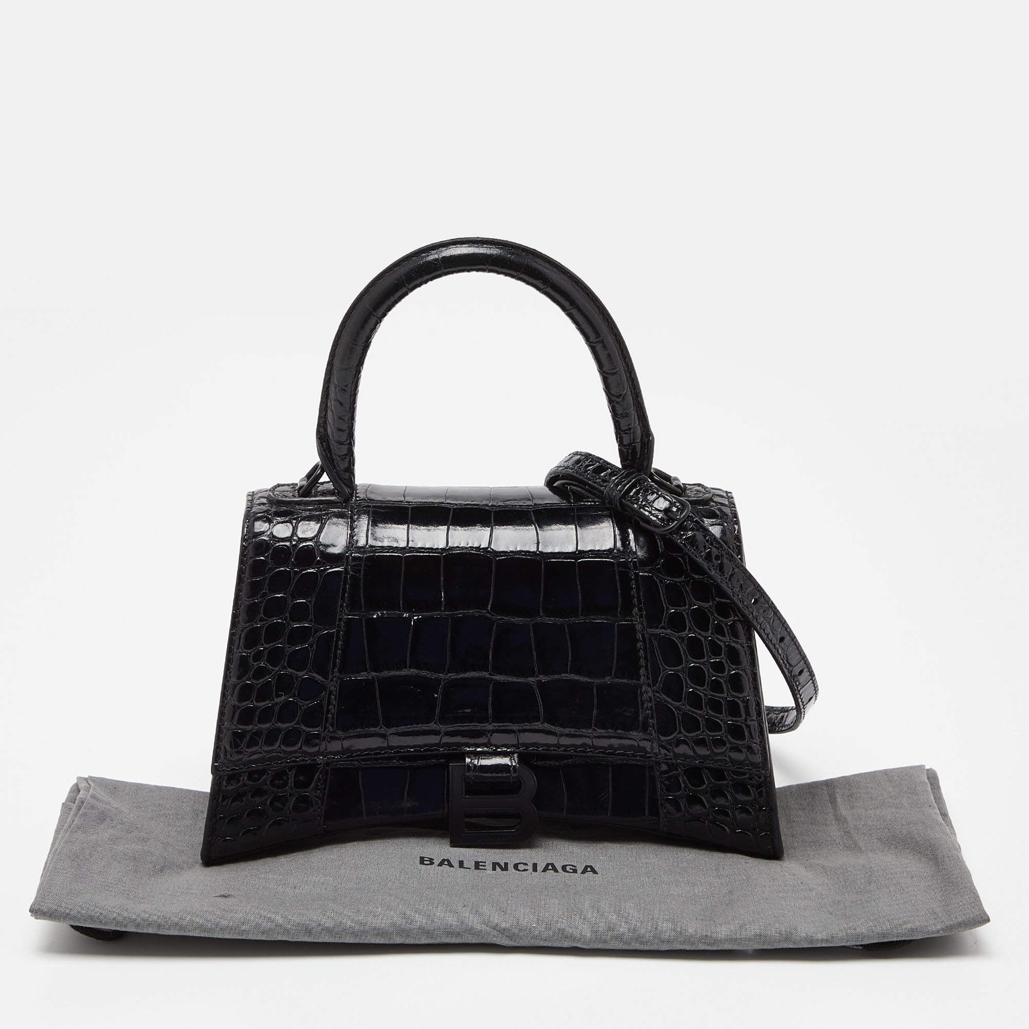 Balenciaga hourglass 2025 bag black croc