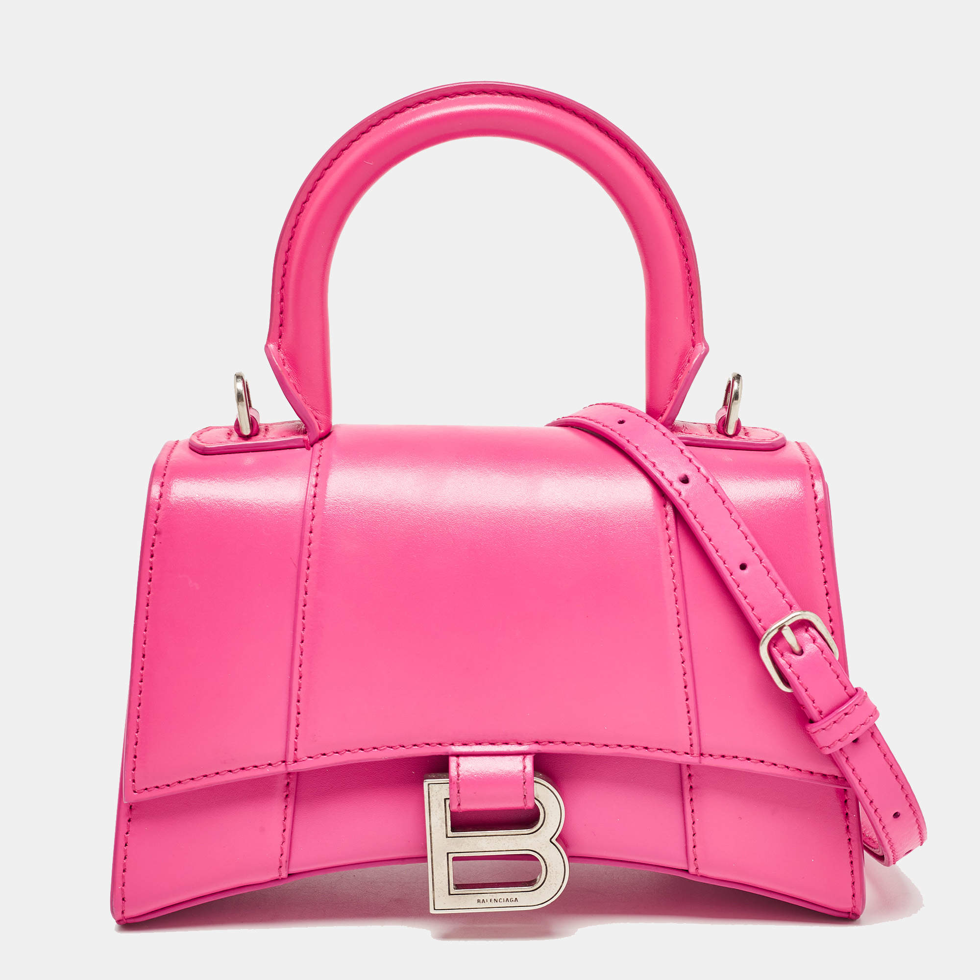Pre Owned Balenciaga Pink Leather XS Hourglass Top Handle Bag