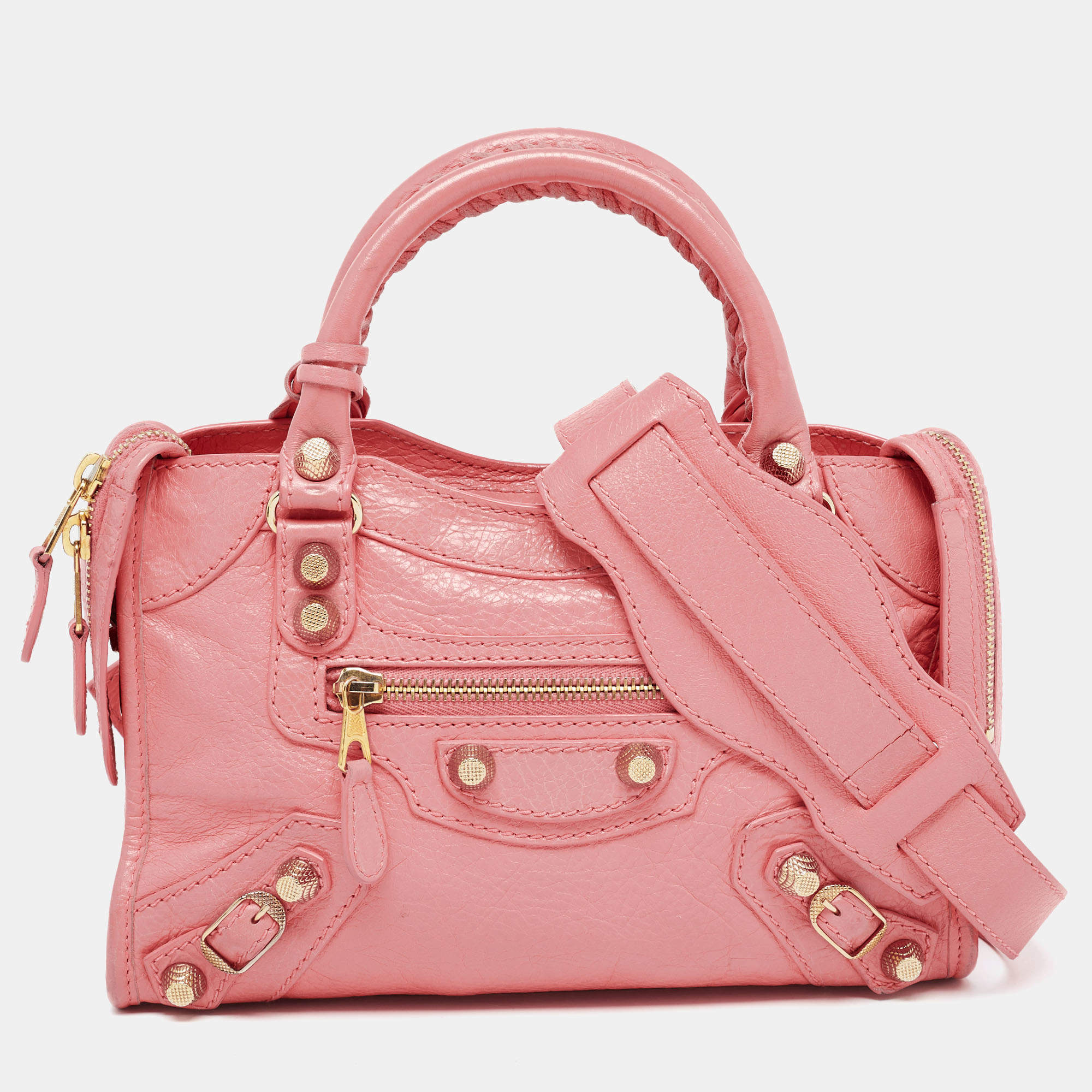 Pre Owned Balenciaga Coral Pink Leather Mini Classic City Bag