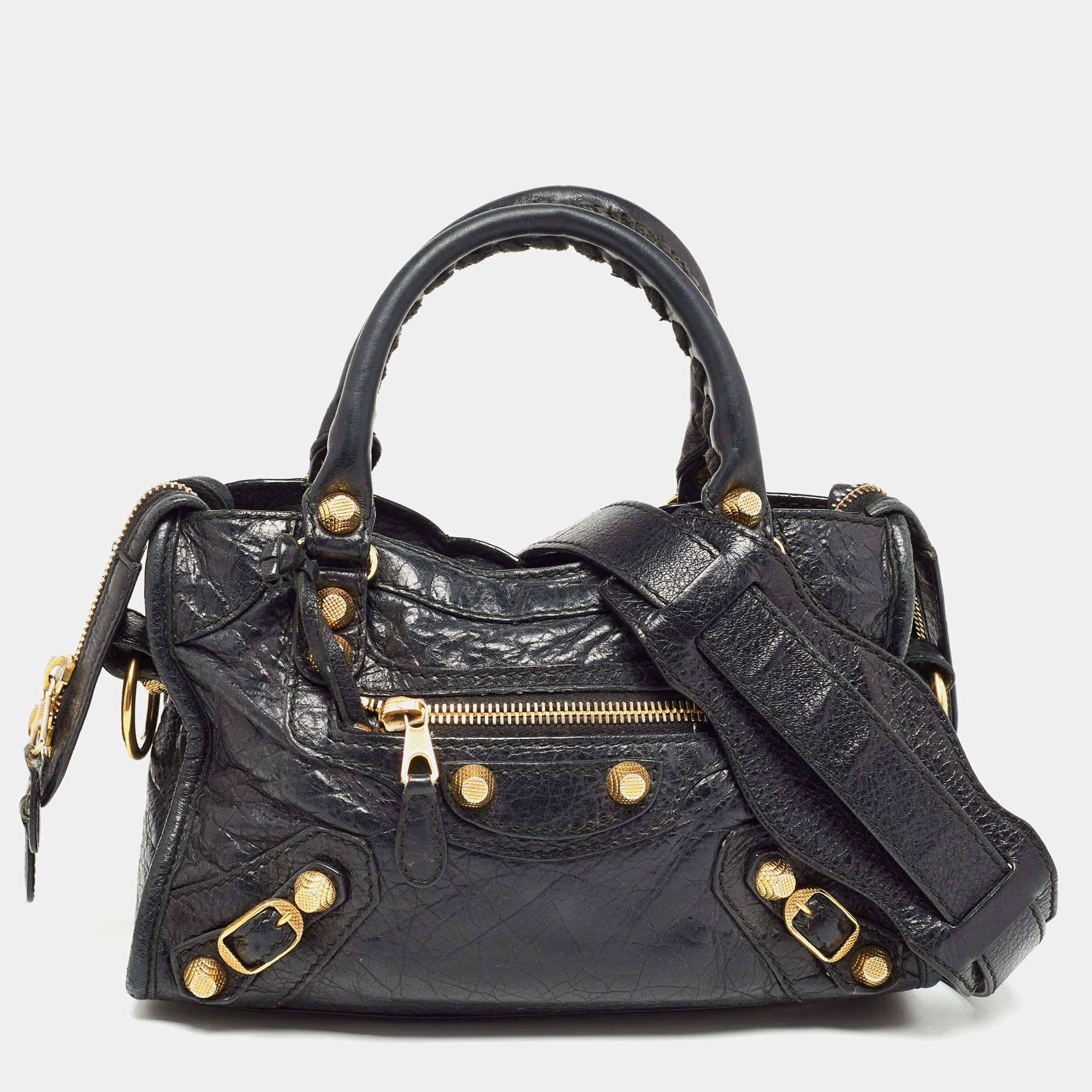 Pre Owned حقيبة بالنسياغا ميني سيتي جلد أحمر بإكسسوار ذهبي