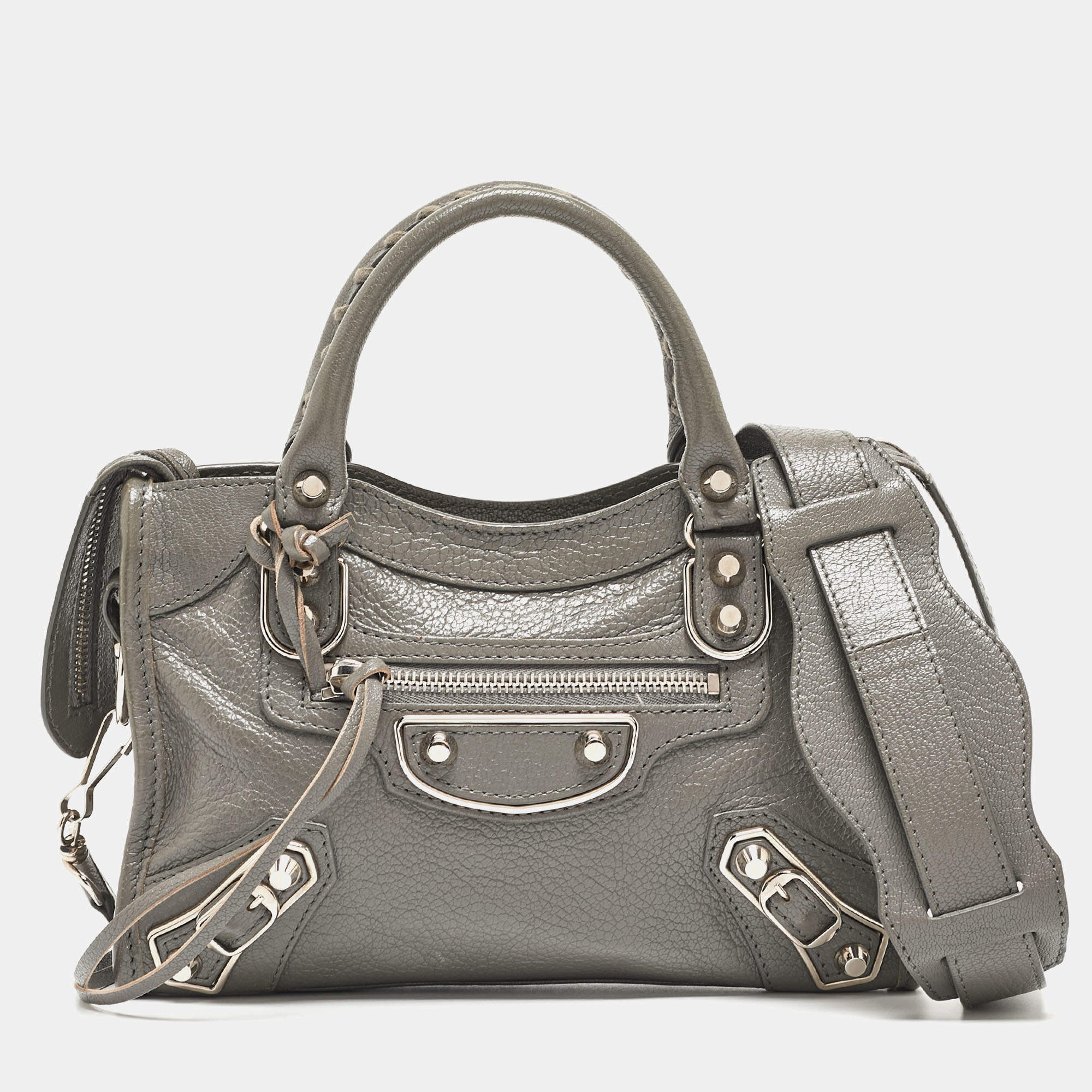 Pre Owned  Balenciaga Grey Leather Mini Classic Metallic Edge City Bag