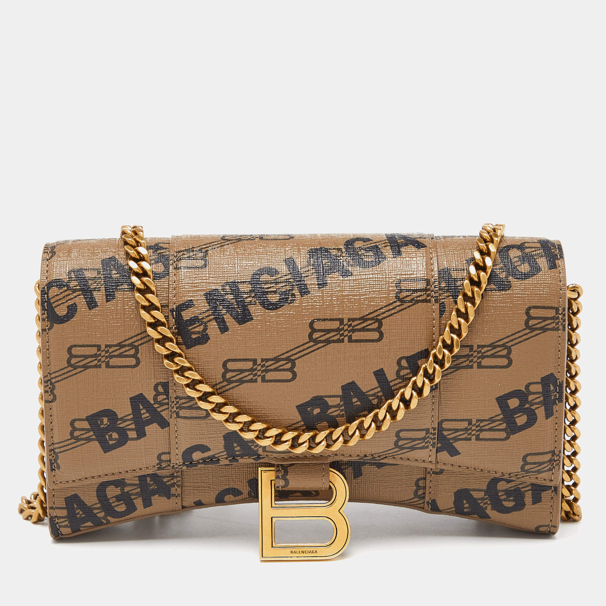 Pre Owned Balenciaga Beige/Black BB Monogram Leather XS Hourglass Bag