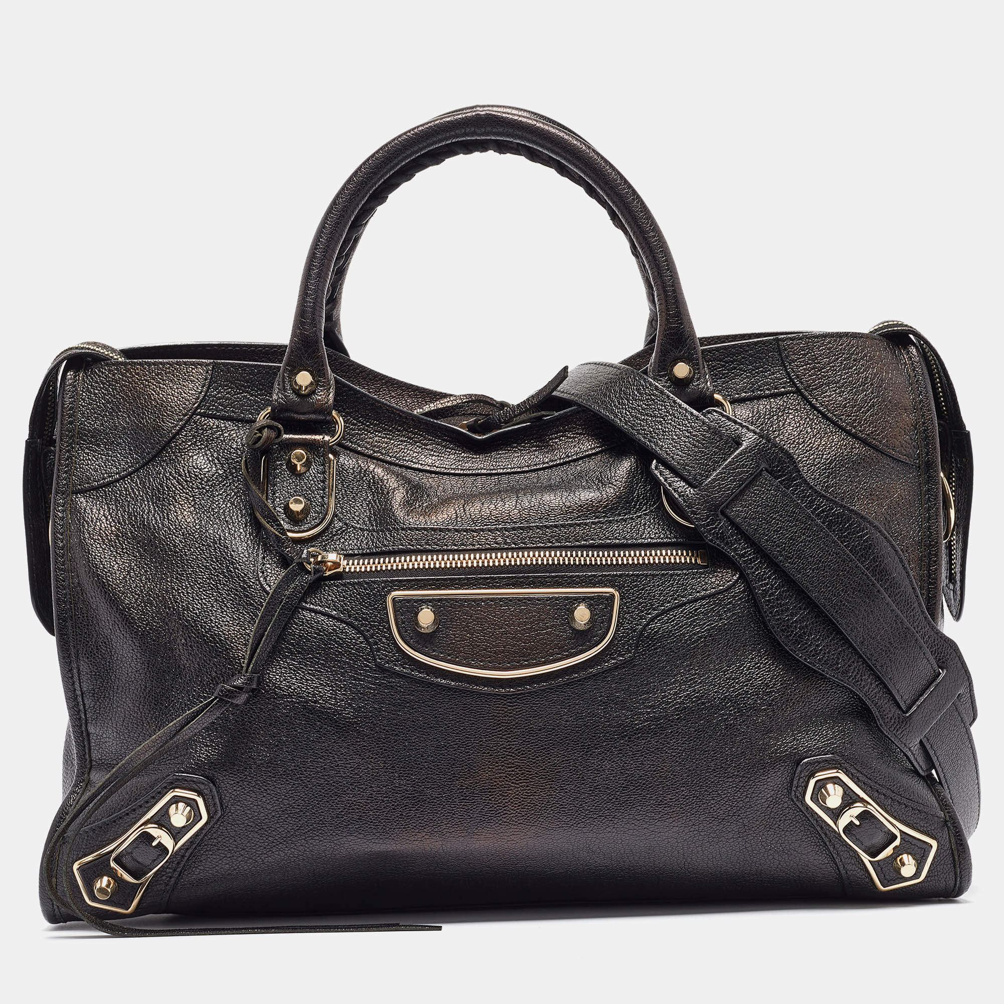 Pre Owned Balenciaga Black Leather Metallic Edge Classic City Tote