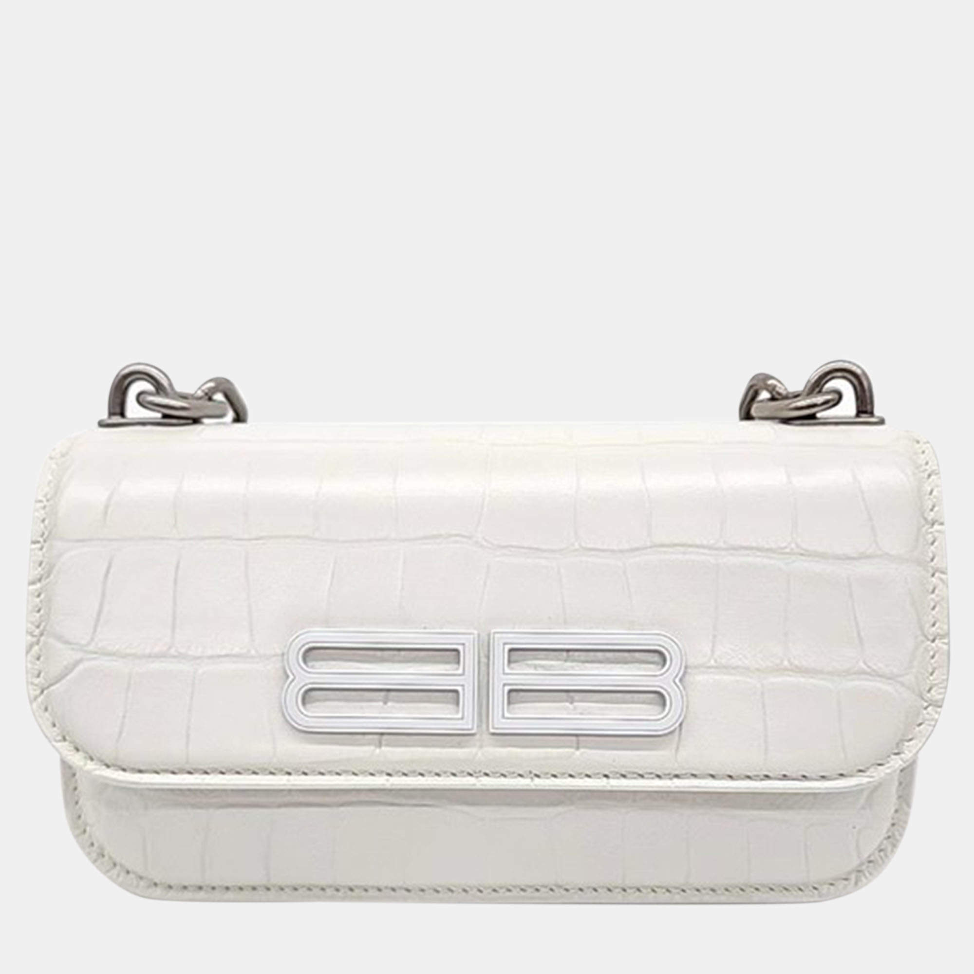 Balenciaga White Patterned Leather XS Gossip Shoulder Bag