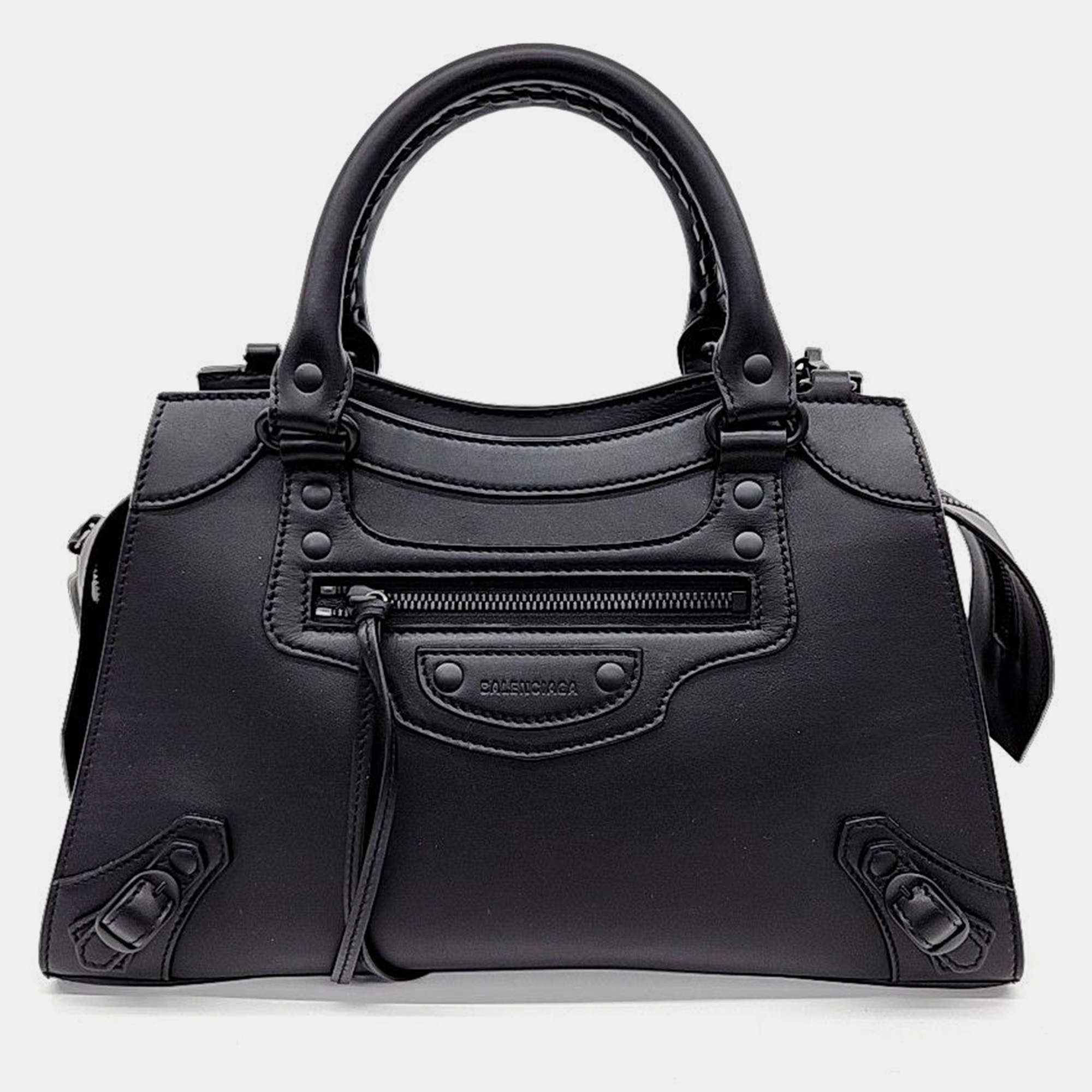Pre Owned Balenciaga Black Leather Neo Classic Satchel