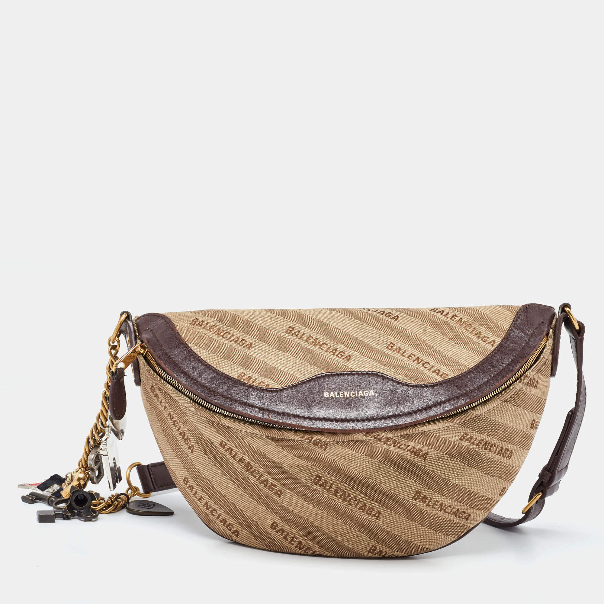 Balenciaga Beige/Brown Canvas and Leather Souvenir Belt Bag