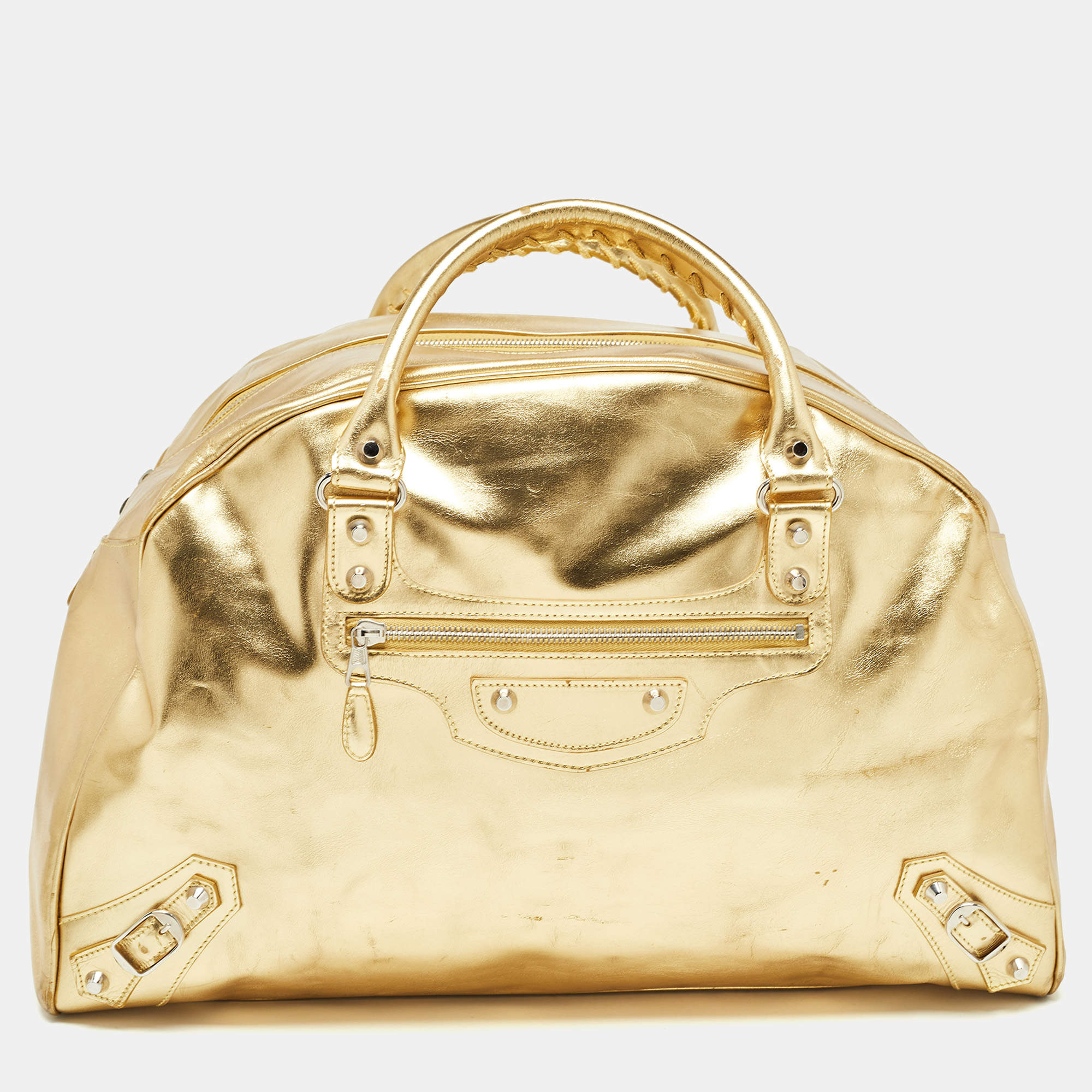 Pre Owned Balenciaga Metallic Gold Leather Bowling MM Bag
