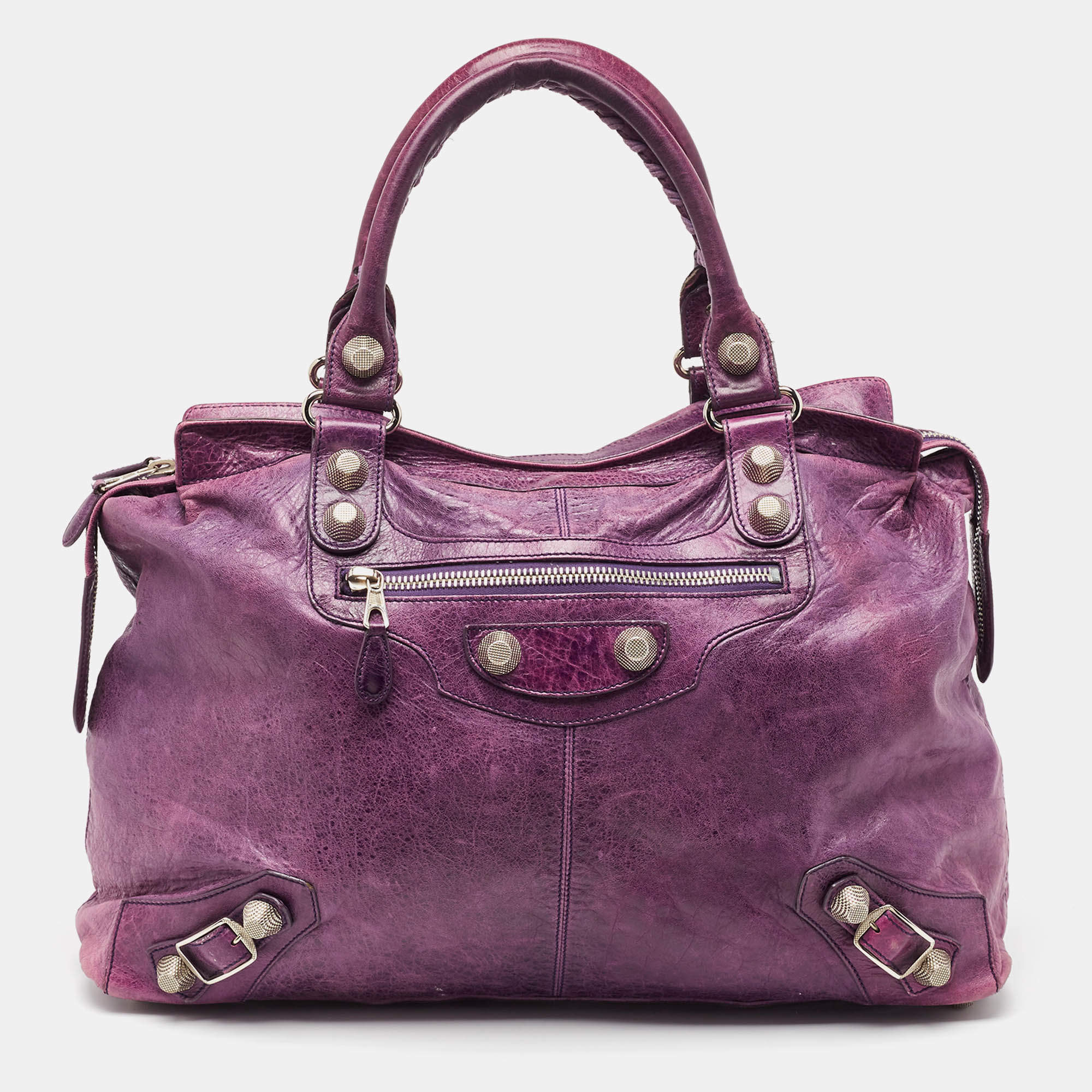 Pre Owned Balenciaga Purple Leather RTT GSH Bag