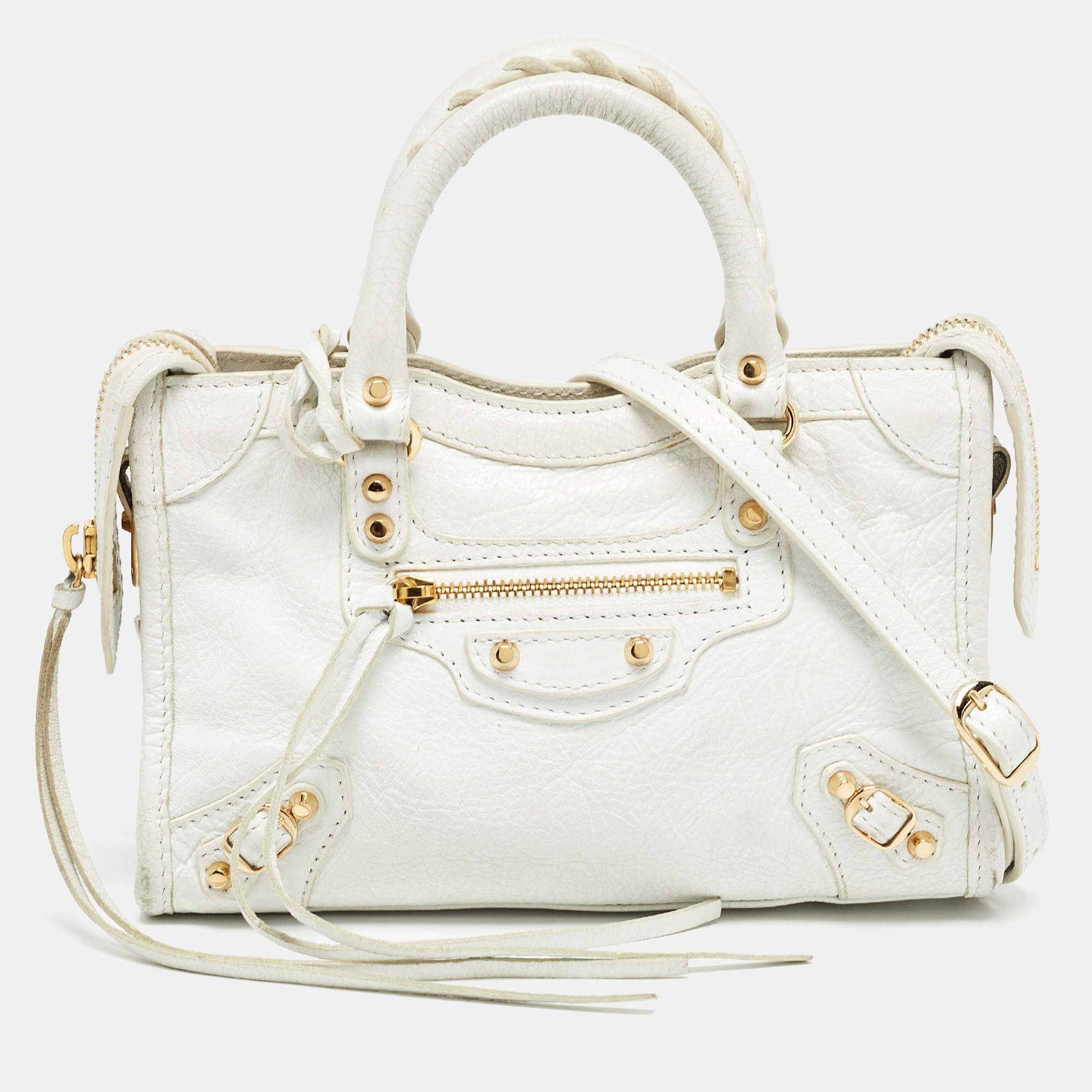 مملوكة مسبقًا Balenciaga White Leather Nano Classic City Tote