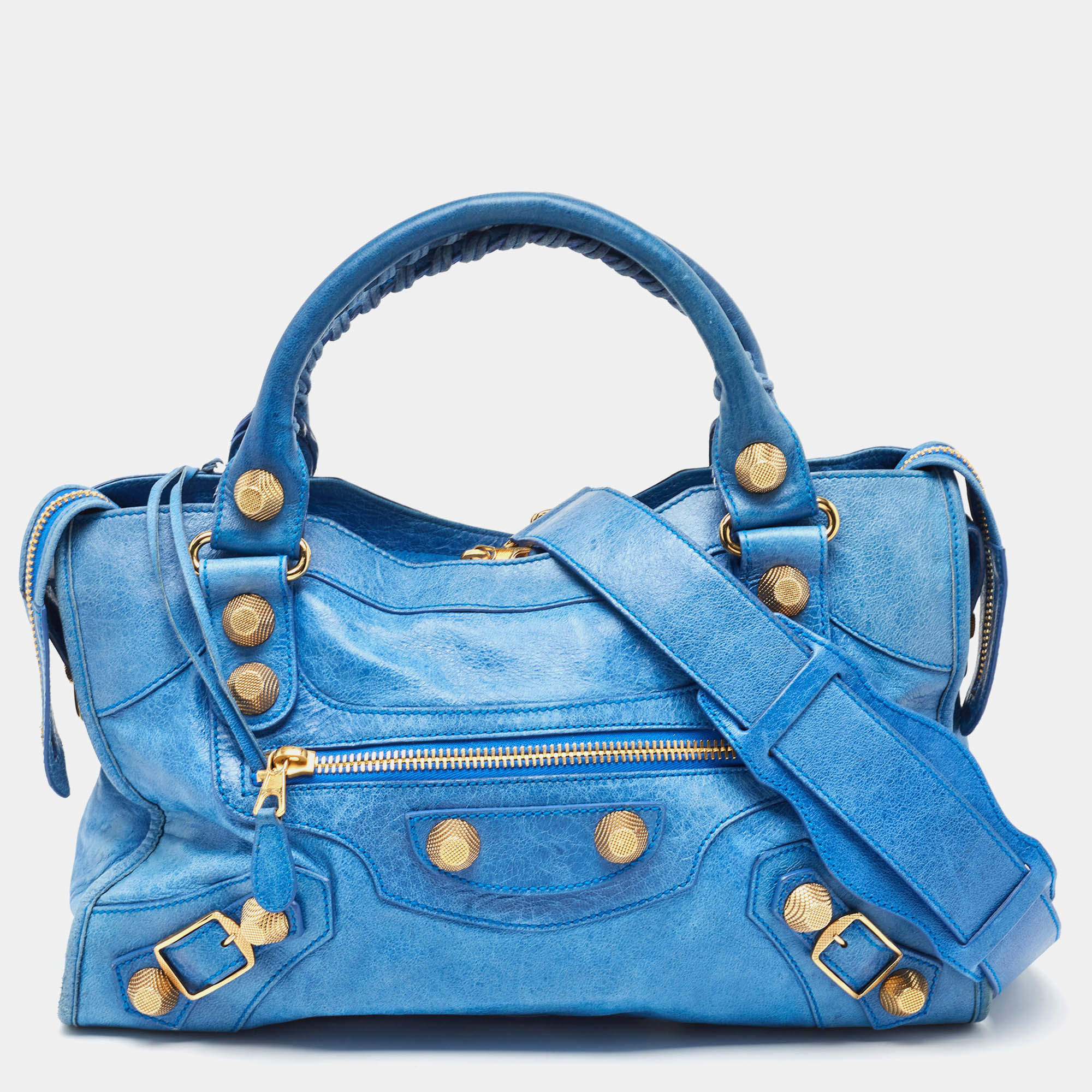 مملوكة مسبقًا Balenciaga Blue Leather GGH Motorcycle City Bag