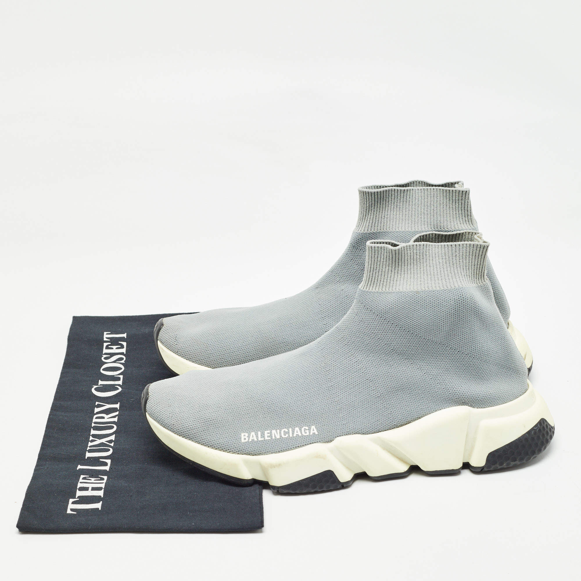 Balenciaga Grey Knit Fabric Speed Trainer Sneakers Size 39 Balenciaga TLC