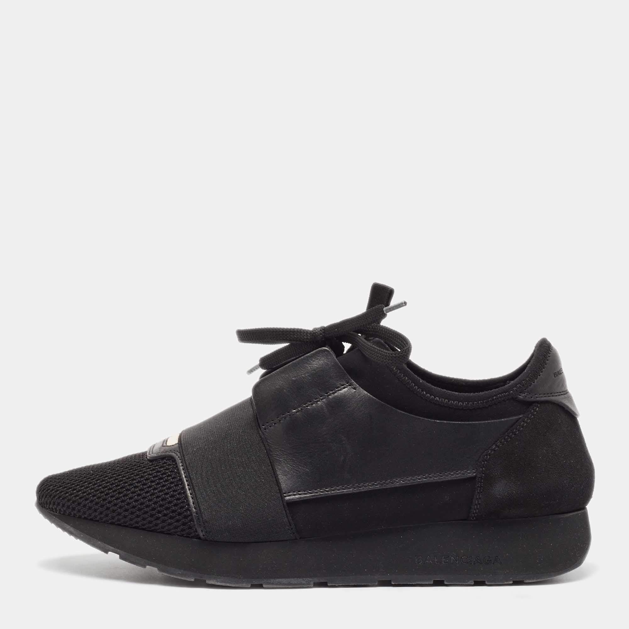 Balenciaga Black Leather and Mesh Race Runner Sneakers Size 40