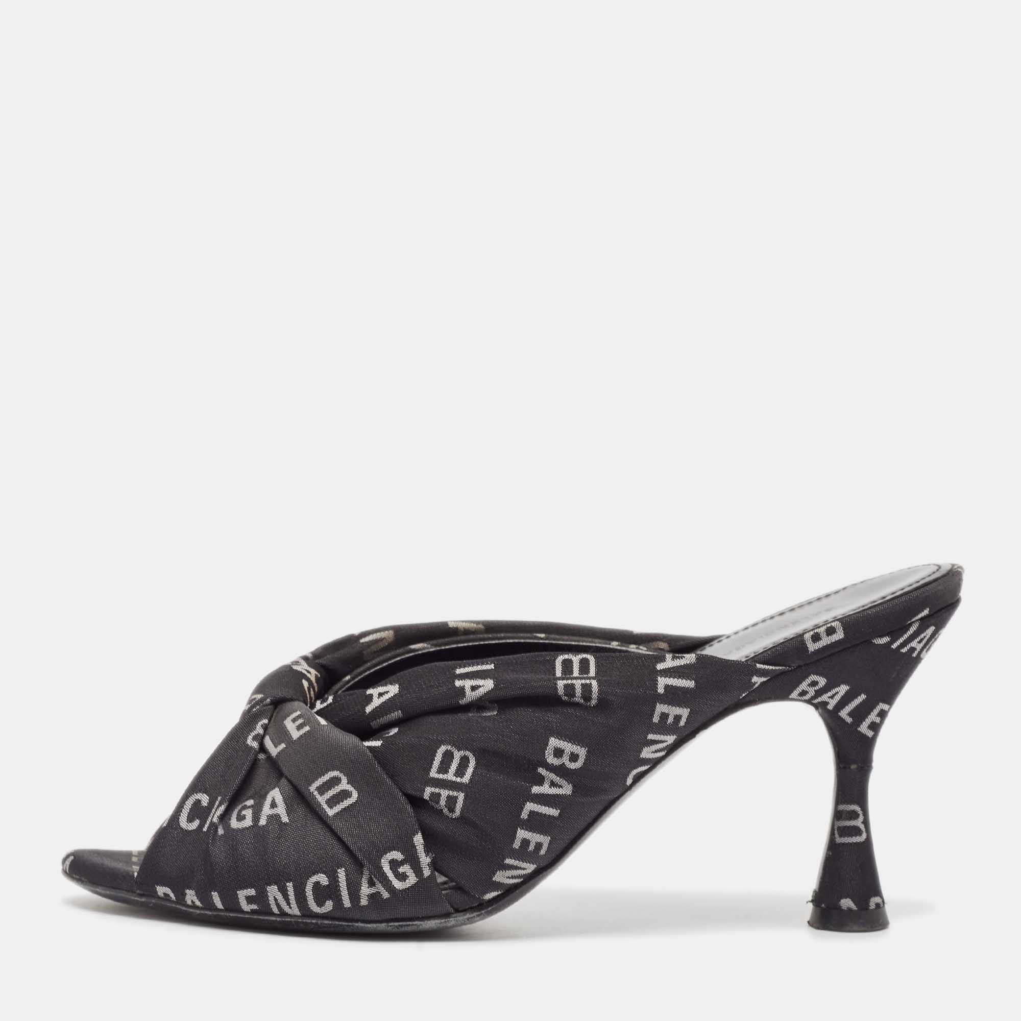 Balenciaga Black Canvas Slide Sandals Size 37
