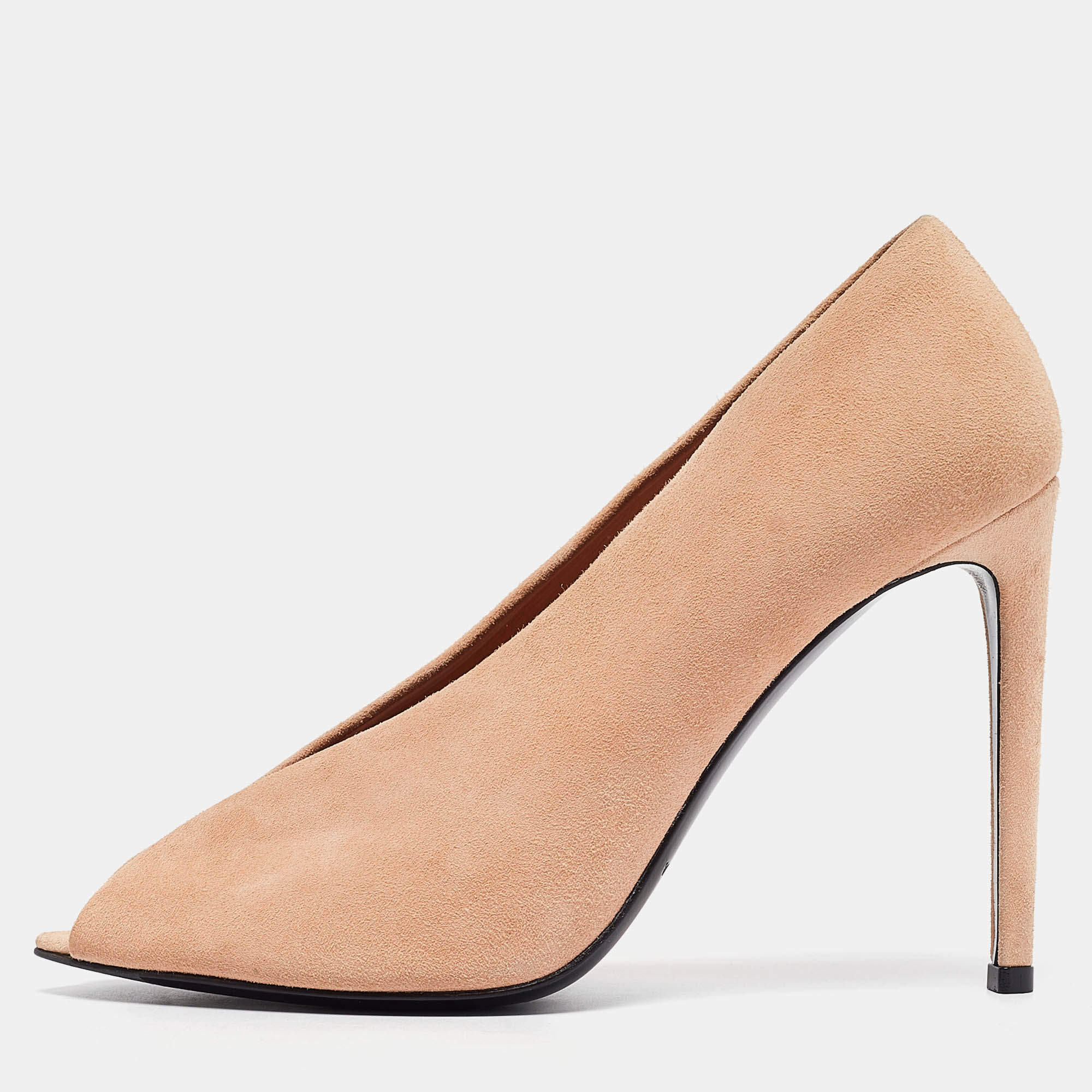 مملوكة مسبقًا Balenciaga Peach Suede Peep Toe Pumps Size 38