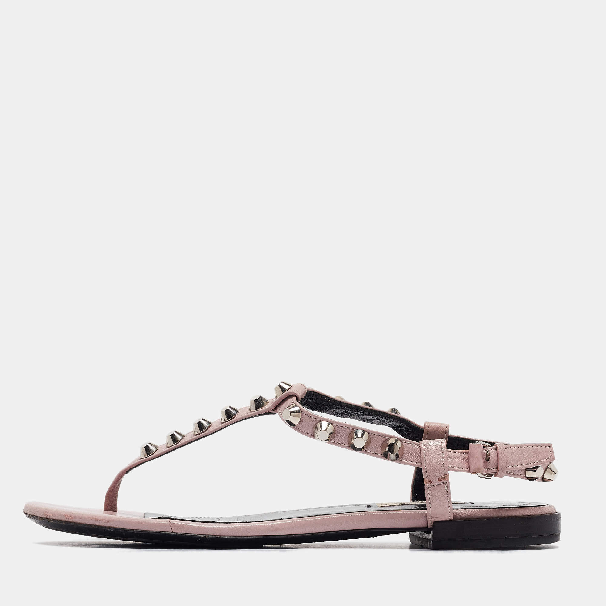 Balenciaga Beige Leather Arena Flat Sandals Size 38