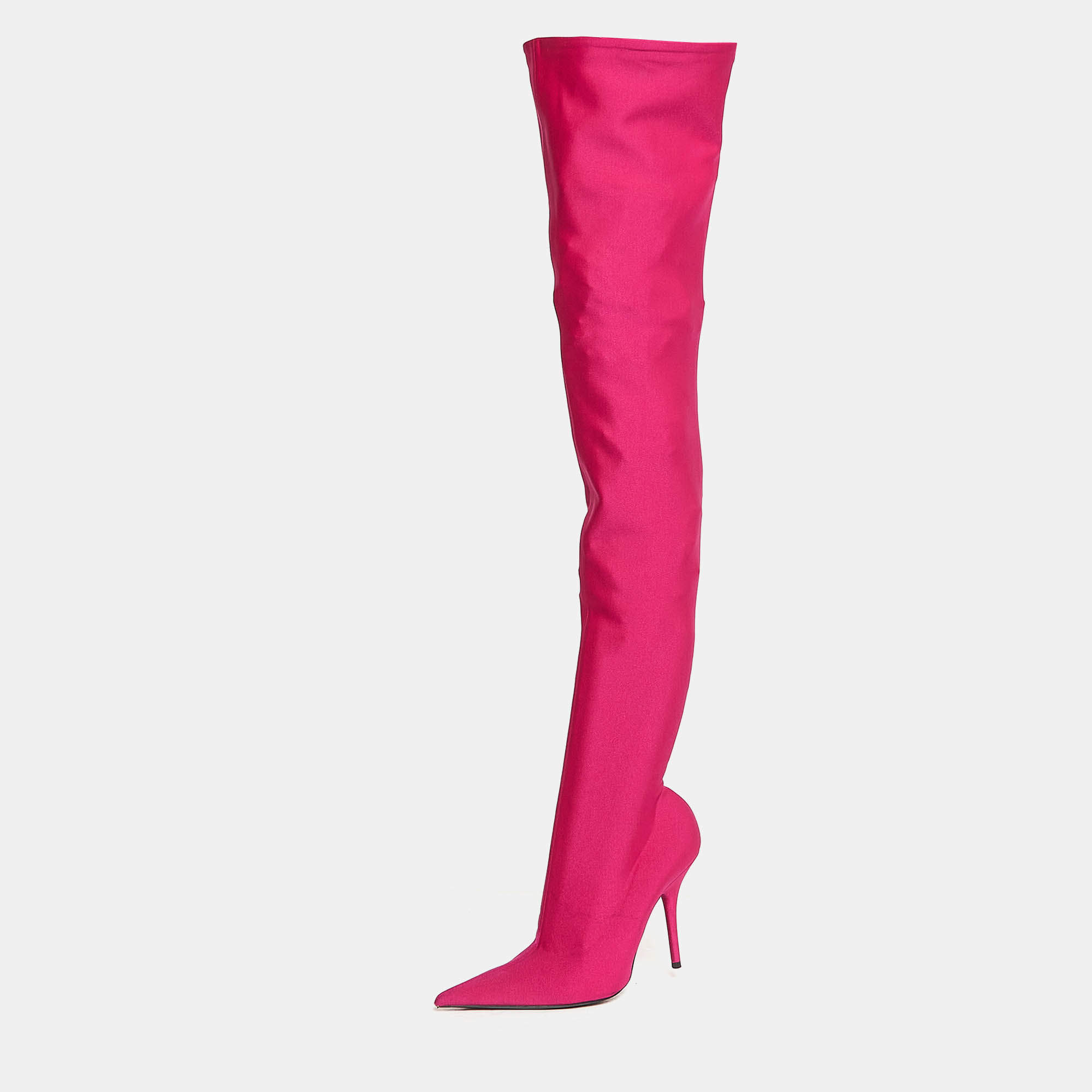 Pre Owned Balenciaga Pink Satin Knife Knee Length Boots Size 39