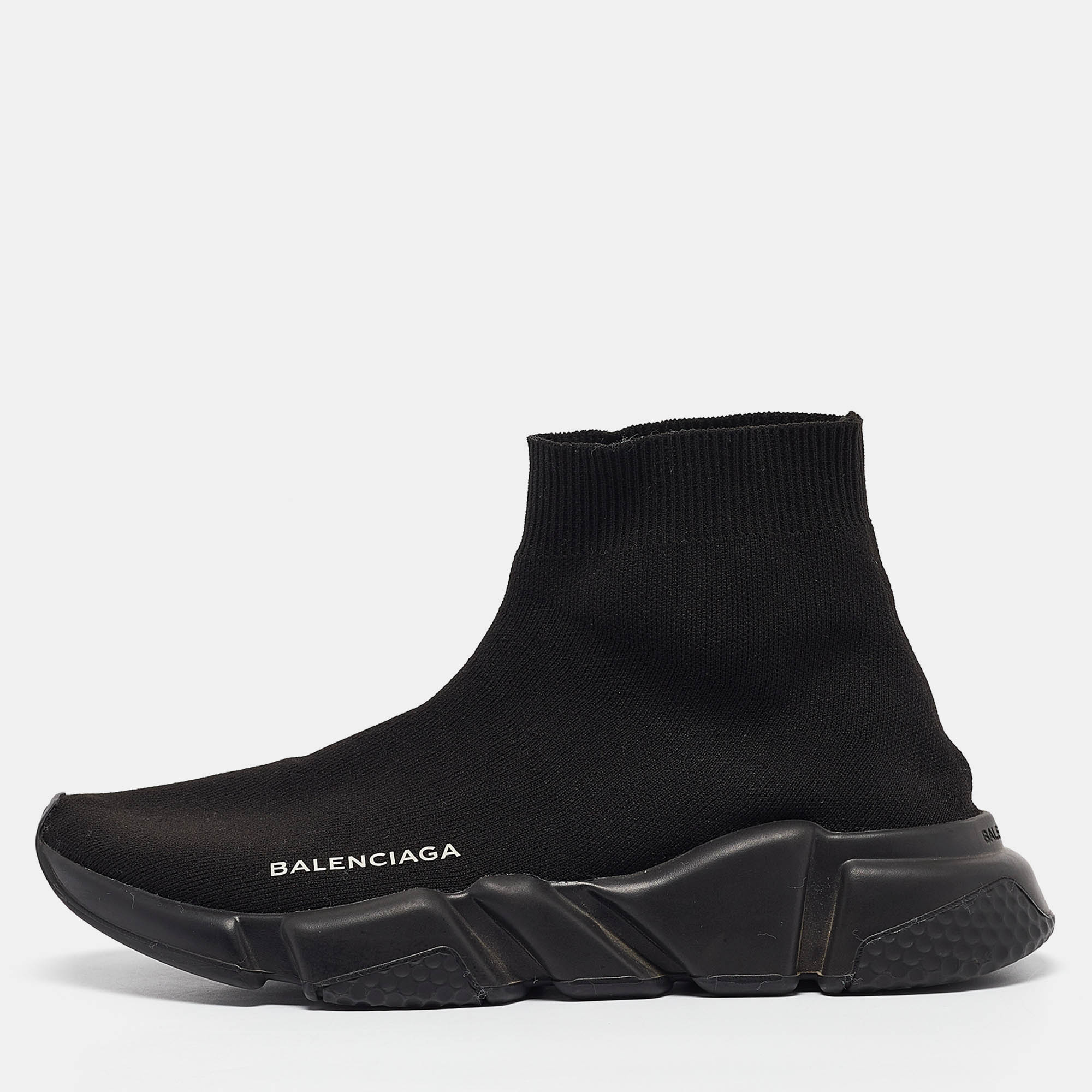 Pre Owned Balenciaga Black Fabric Speed Trainer High Top Sneakers Size 39