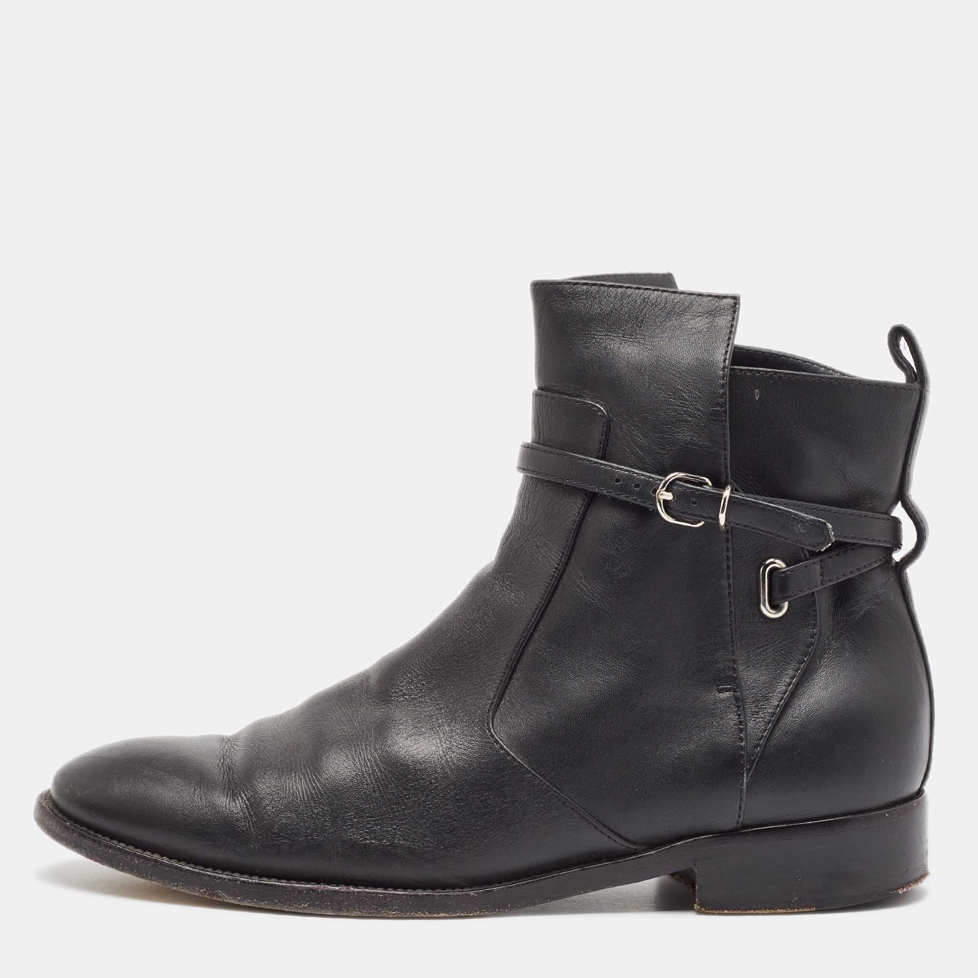 مملوكة مسبقًا Balenciaga Black Leather Ankle Length Boots Size 40