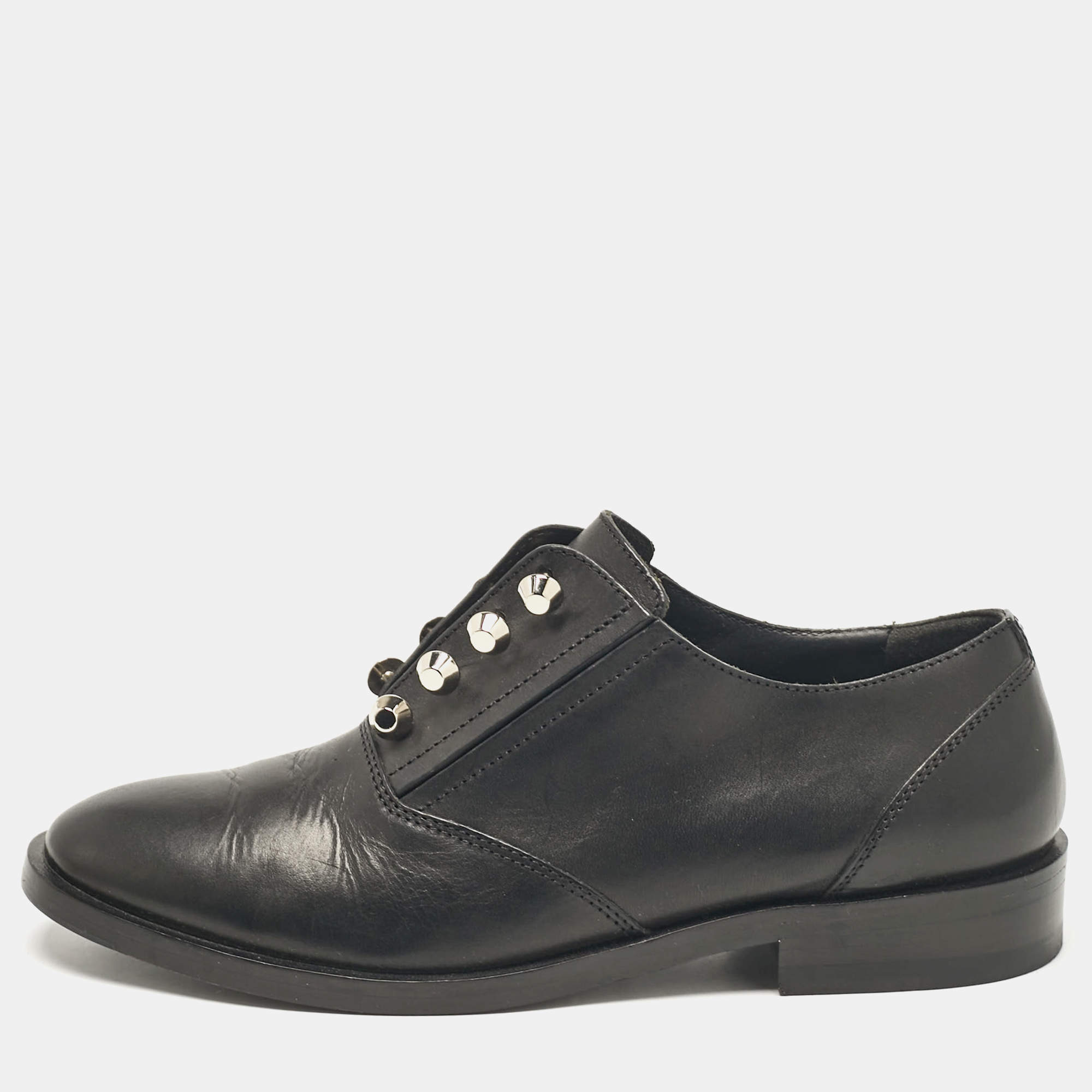 Balenciaga Black Leather Studded Oxfords Size 37