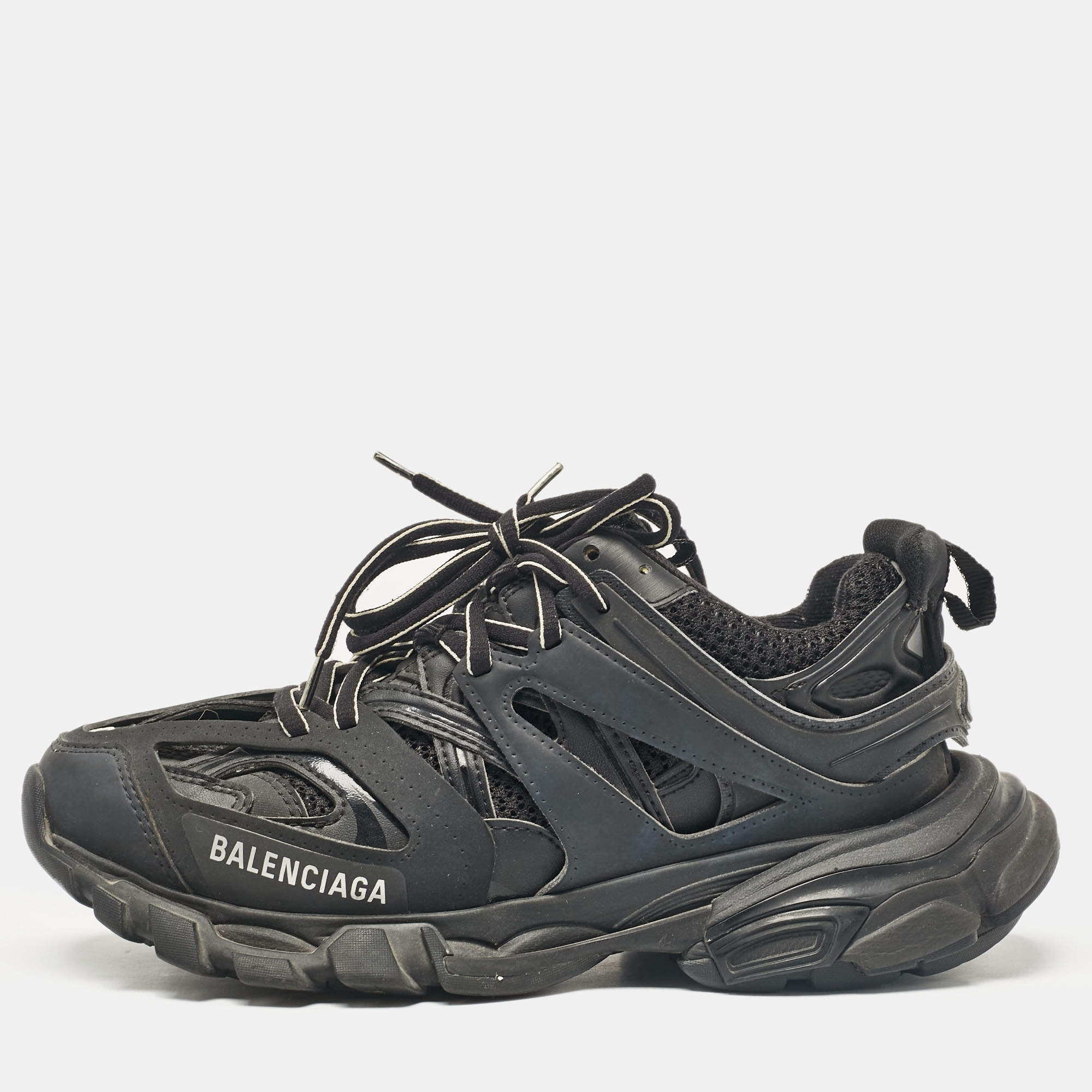 Balenciaga Black Faux Leather and Mesh Track Sneakers Size 37