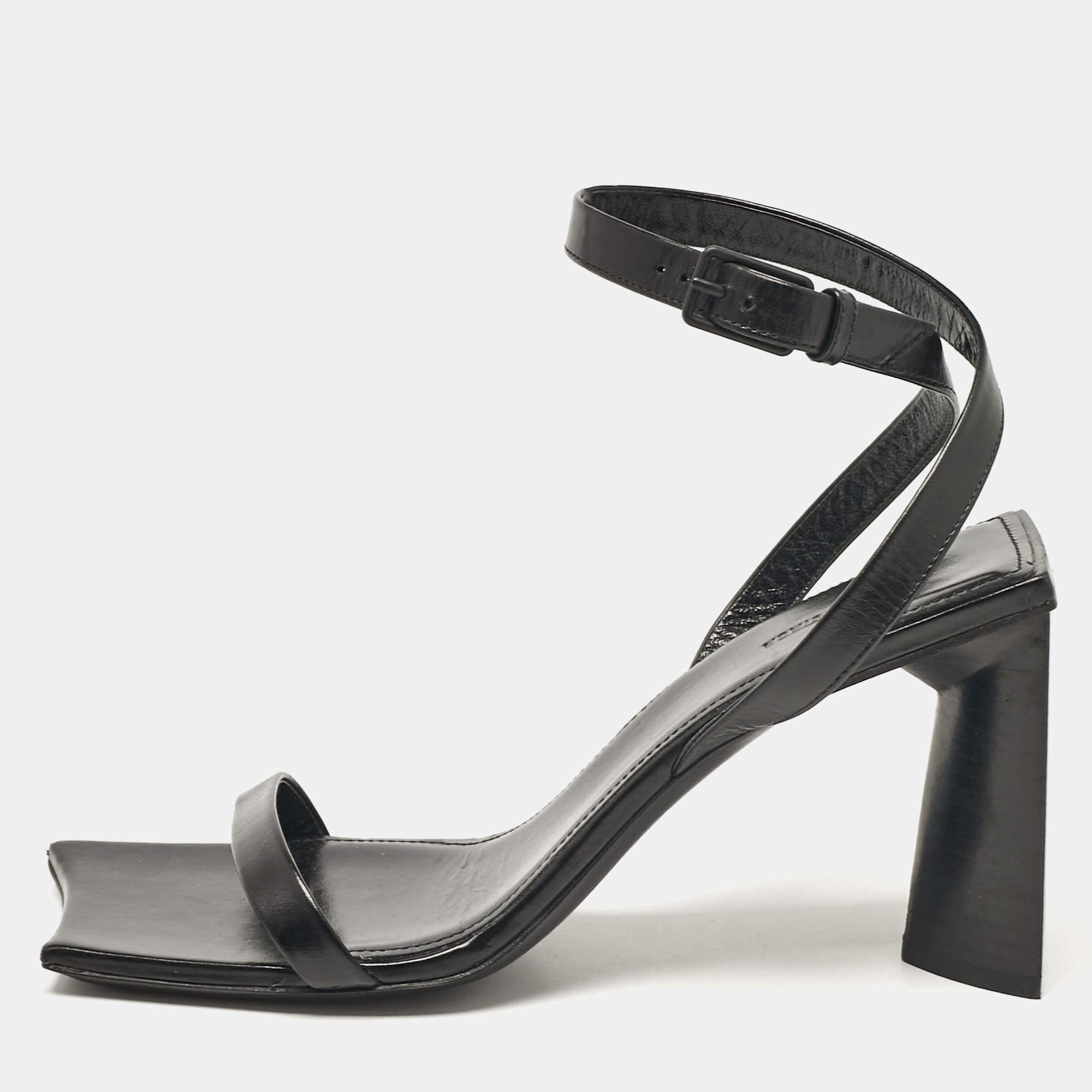 Pre Owned Balenciaga Black Leather Ankle Strap Sandals Size 37.5