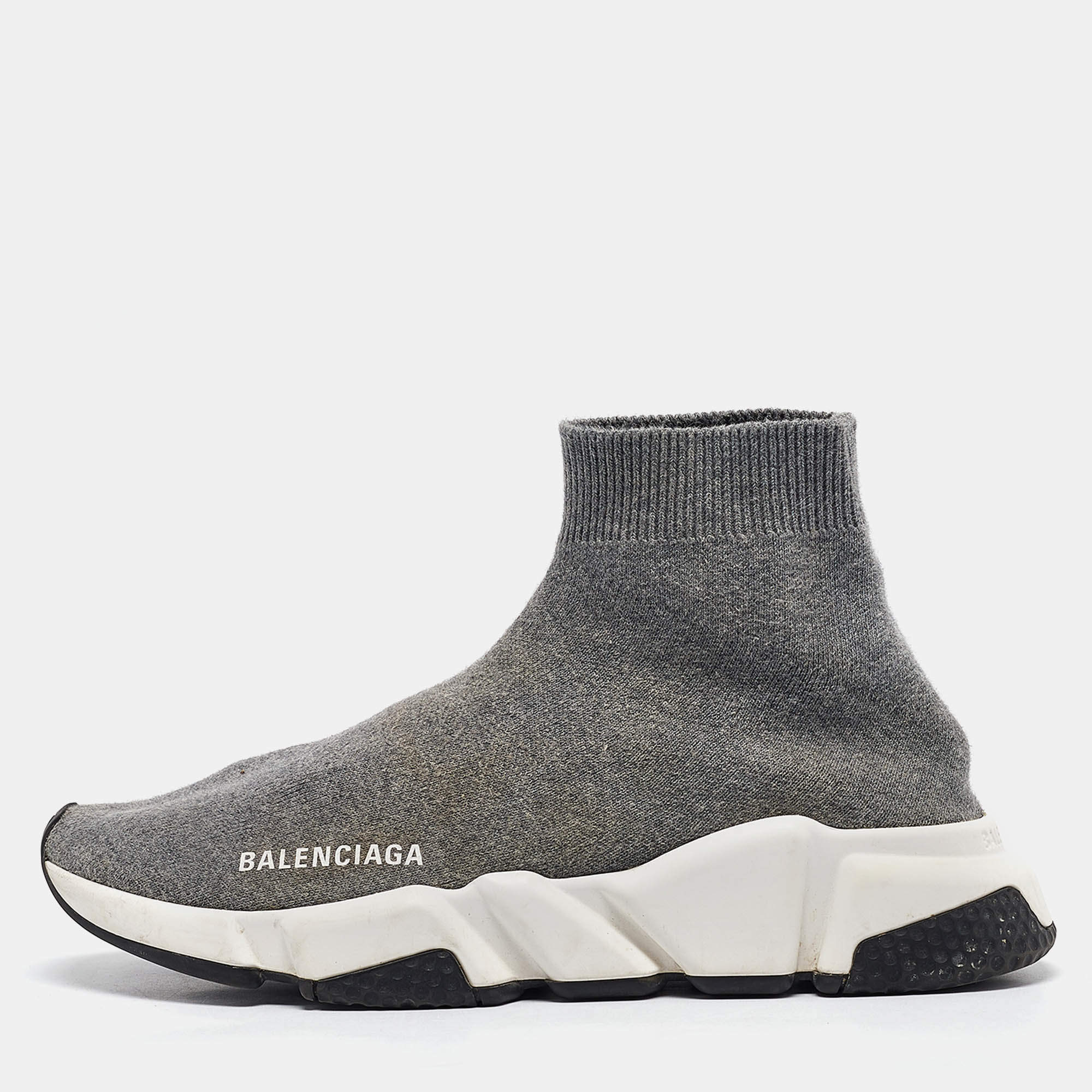 Balenciaga Grey Knit Fabric Speed Trainer Sneakers Size 38