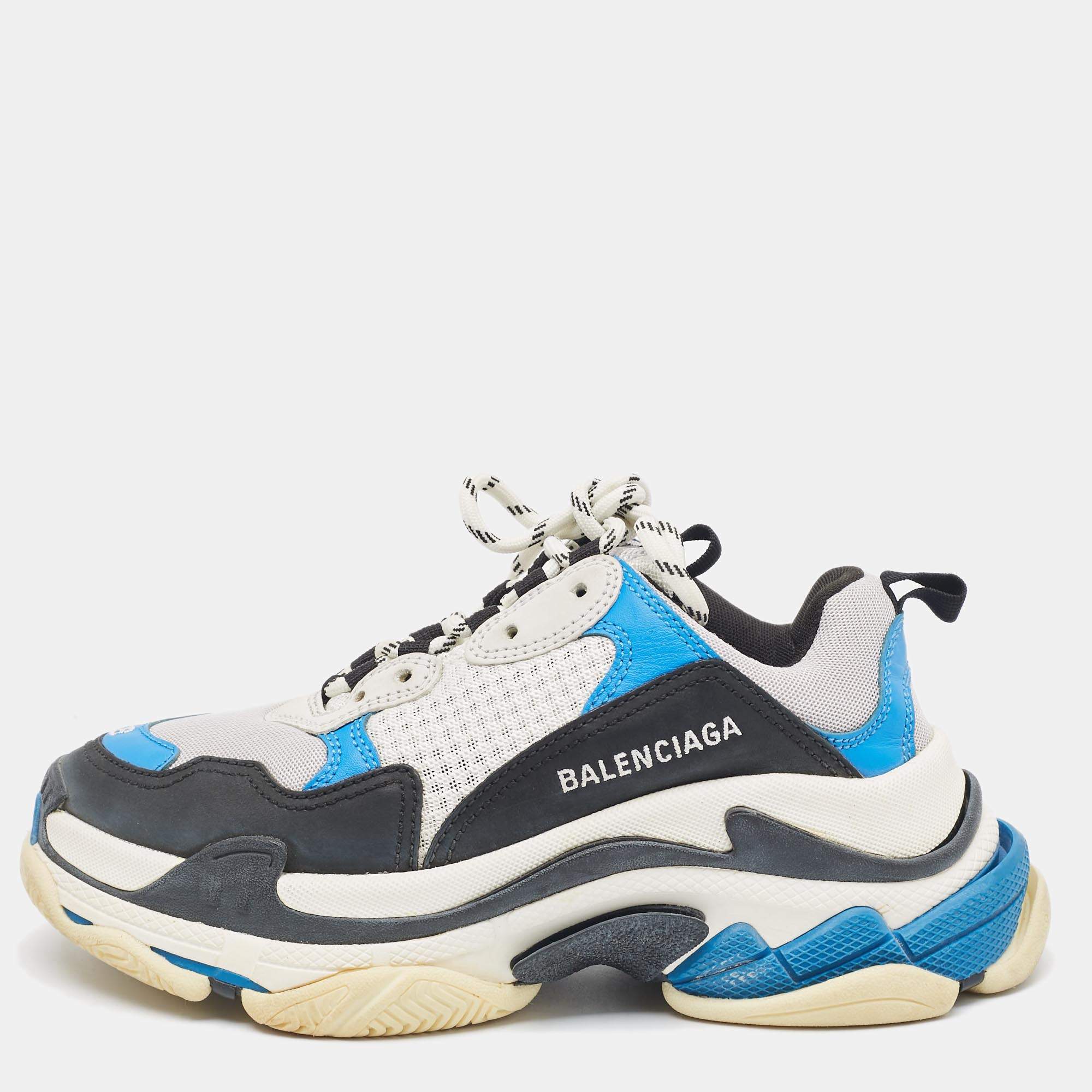 Balenciaga Multicolor Leather and Mesh Triple S Sneakers Size 38