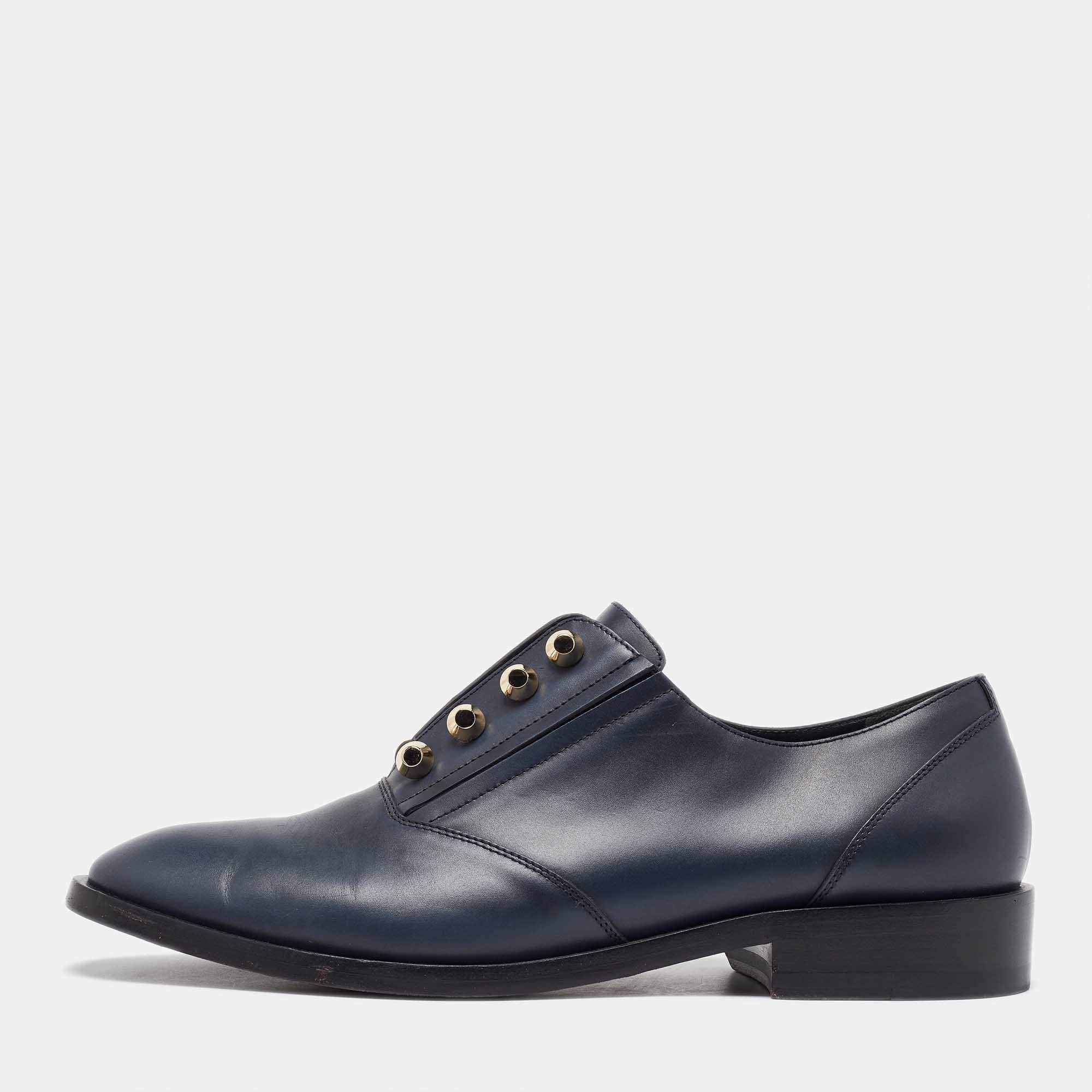 Balenciaga Navy Blue Leather Pierced Oxfords Size 41