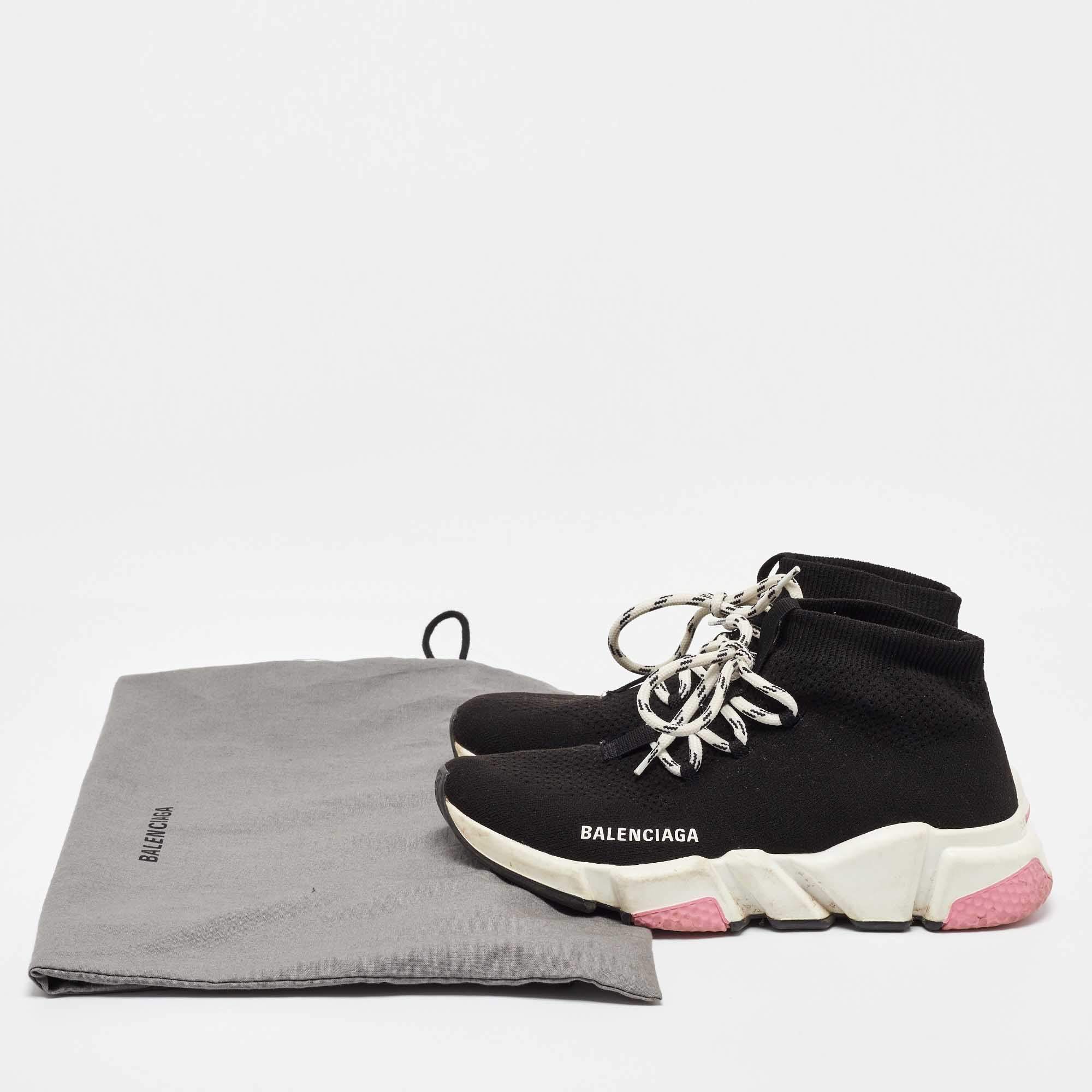 Balenciaga Black Knit Fabric Speed Trainer Lace up Sneakers Size 37 Balenciaga TLC