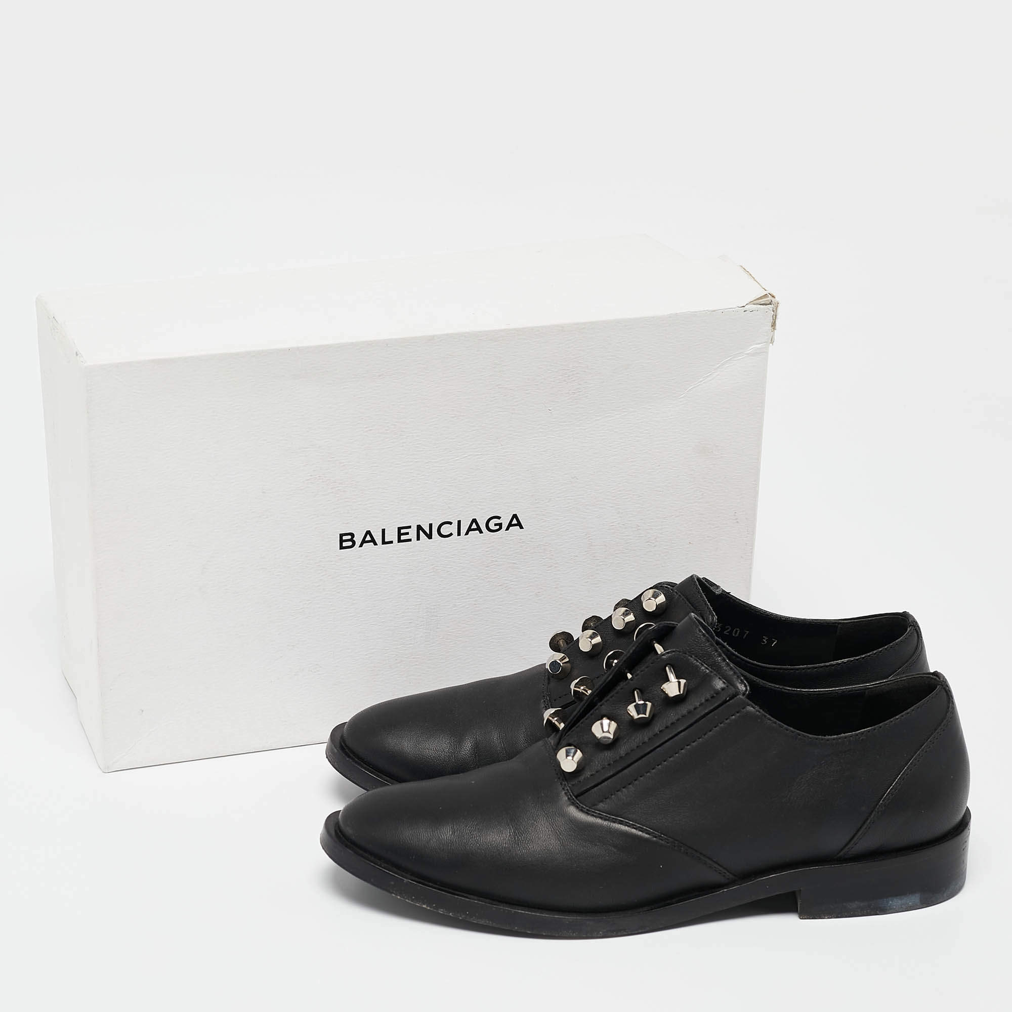 Balenciaga Black Leather Topstitch Platform Derby Size 38